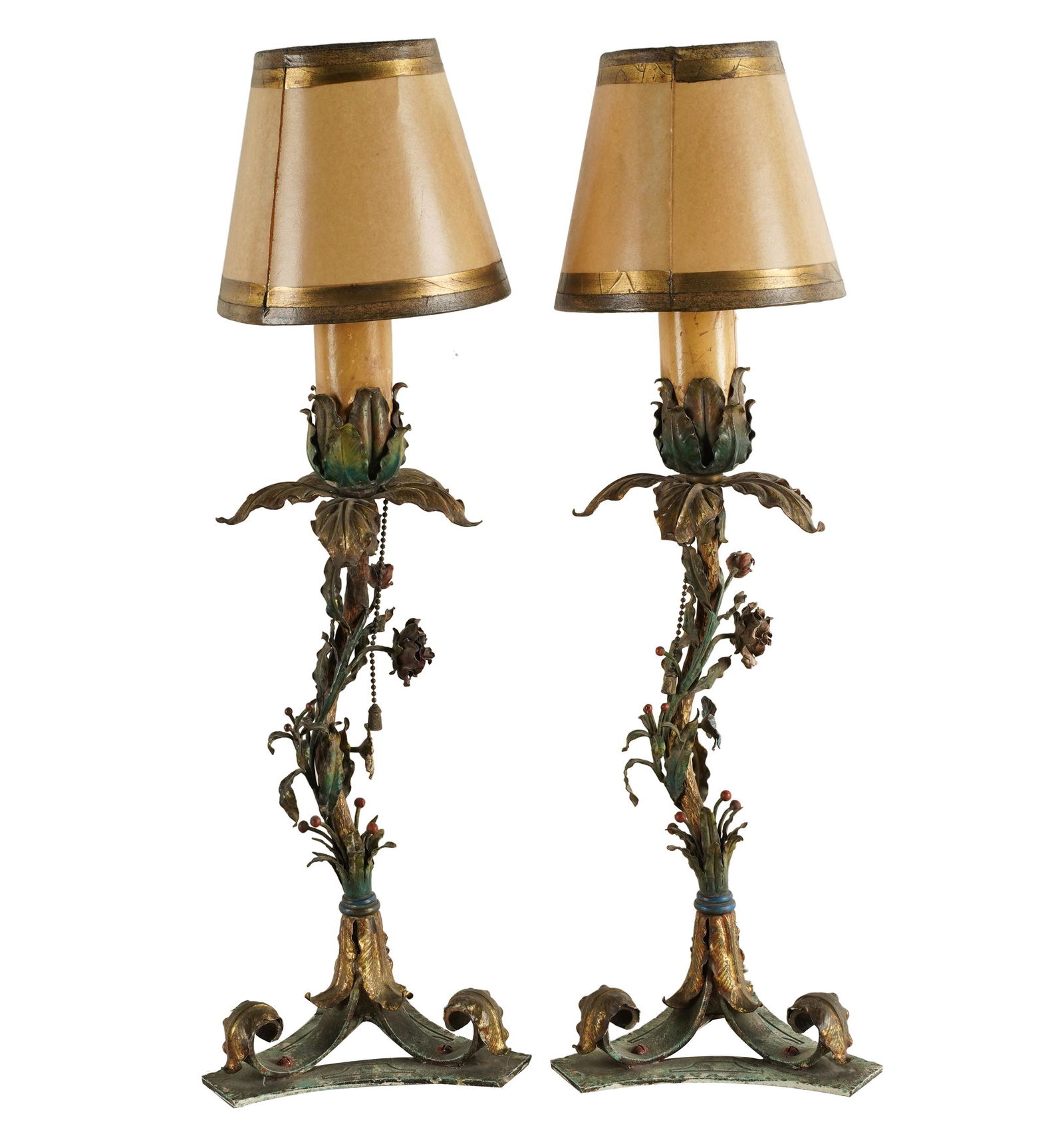 PAIR OF PAINTED TOLE CANDLESTICK LAMPS (1 of 8)