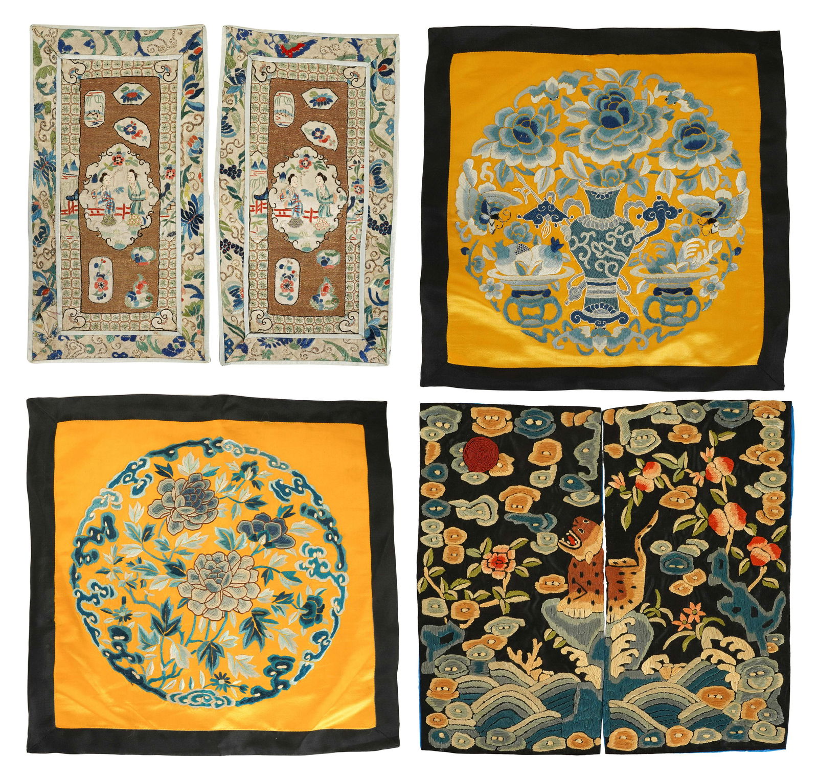 SIX CHINESE EMBROIDERED SILK PANELS (1 of 13)