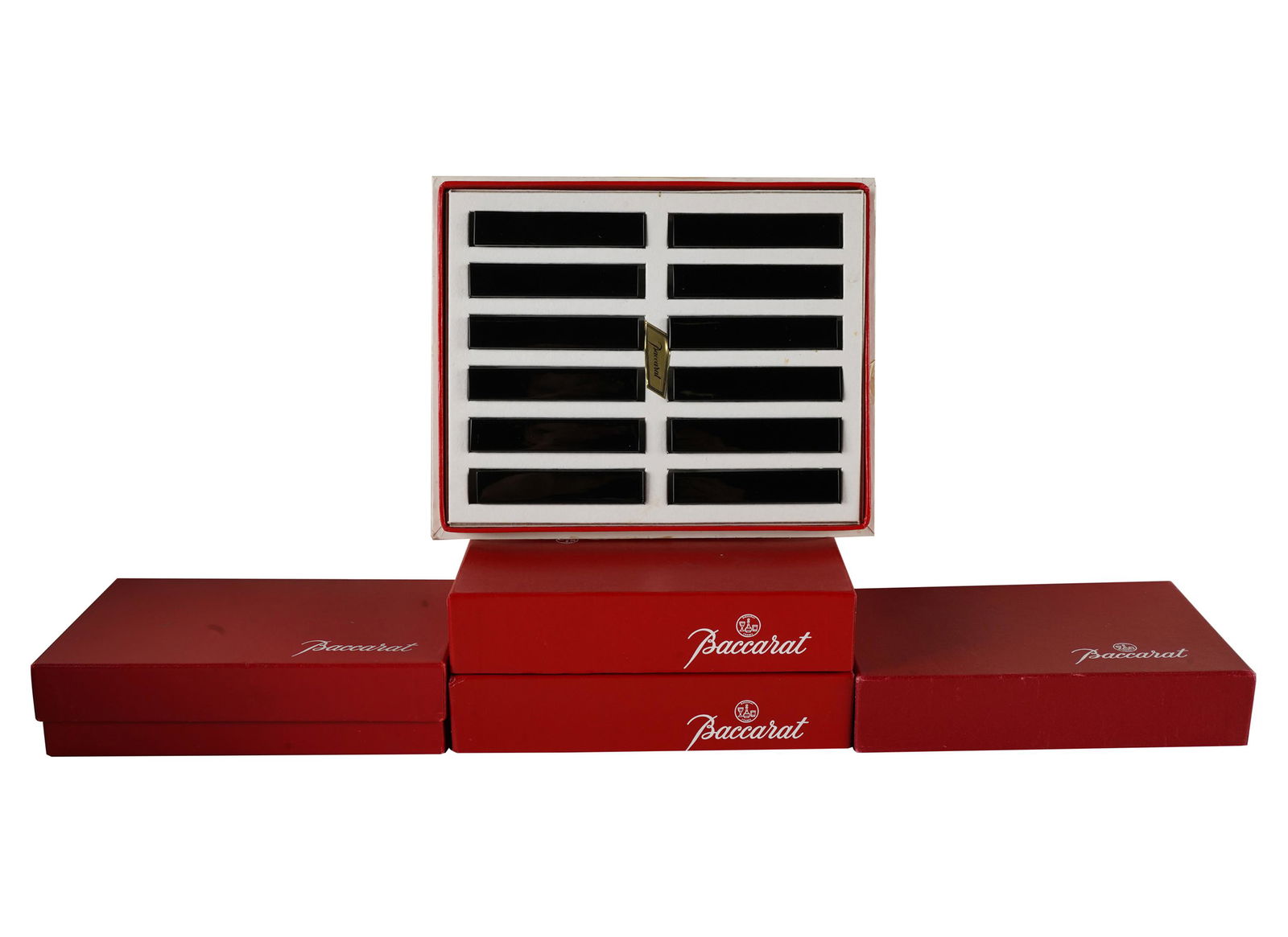 SET OF BACCARAT BLACK GLASS KNIFE RESTS (1 of 6)