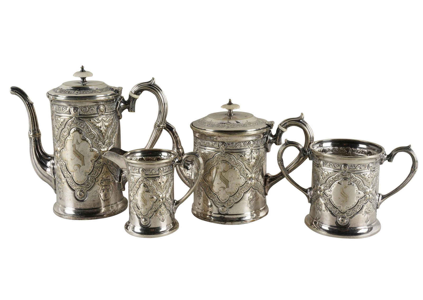 VICTORIAN SILVER-PLATE TEA SERVICE (1 of 8)