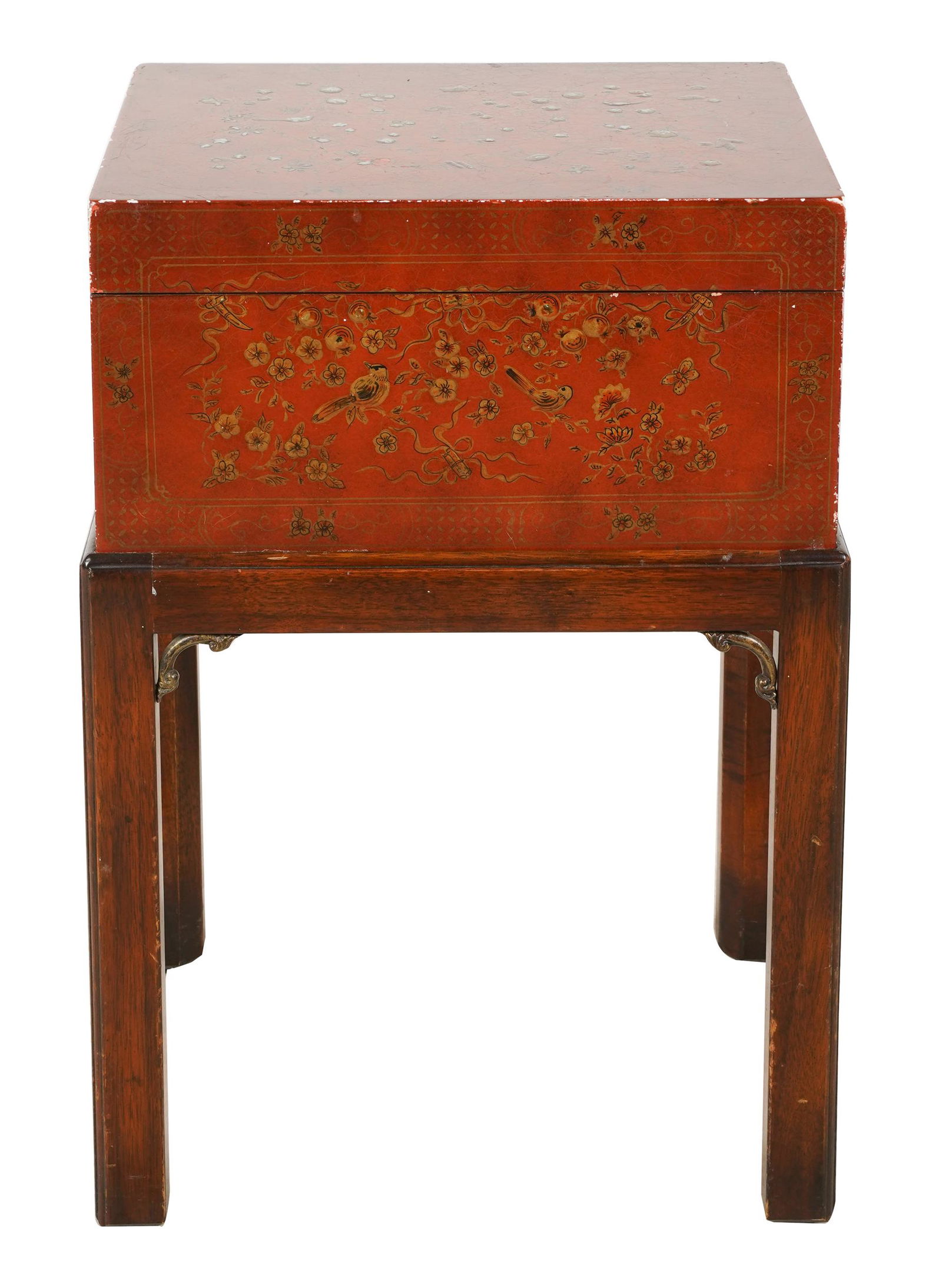 CHINESE-STYLE LACQUERED MAHOGANY BOX ON STAND (1 of 6)