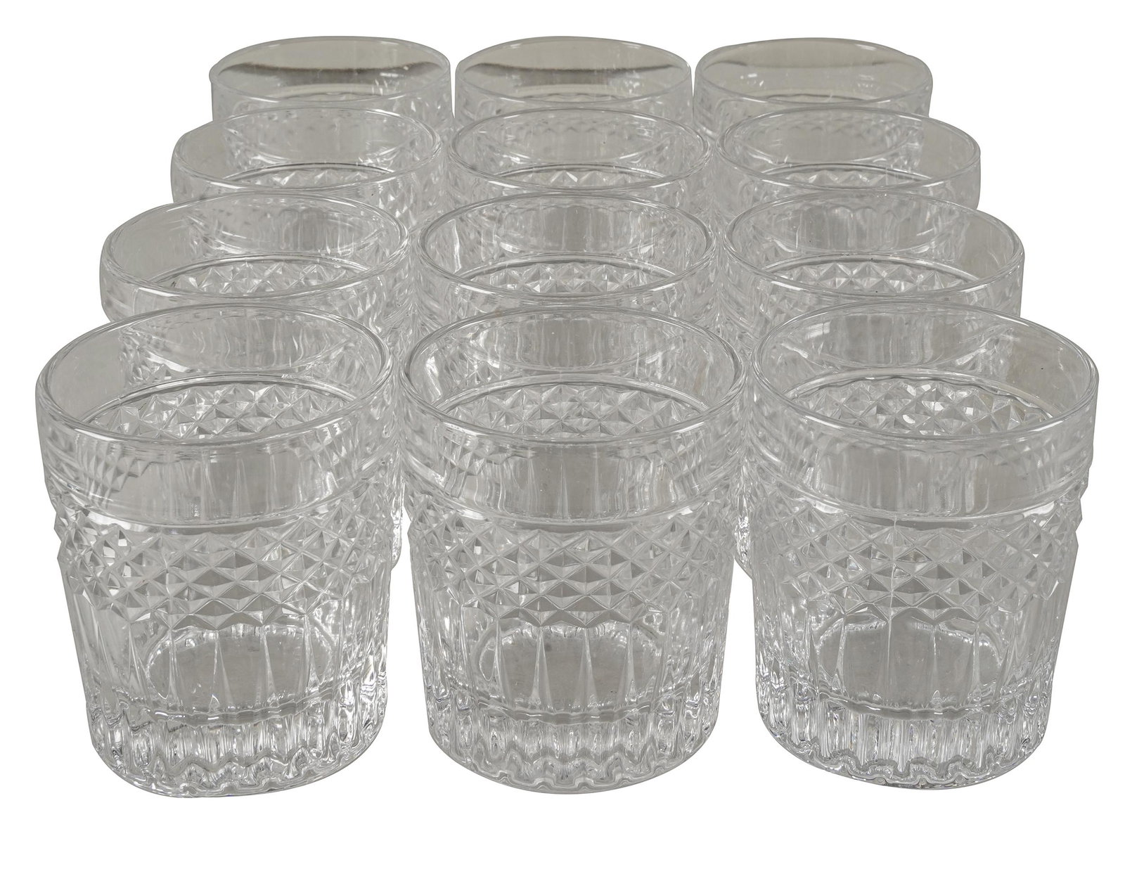 SET OF VAL SAINT LAMBERT CUT-CRYSTAL TUMBLERS: signed "VSL" [16 pieces] Condition: three with small chips to rims; Provenance: The Estate of Barry Tarlow; 3 inches diameter; 3 3/4 inches high