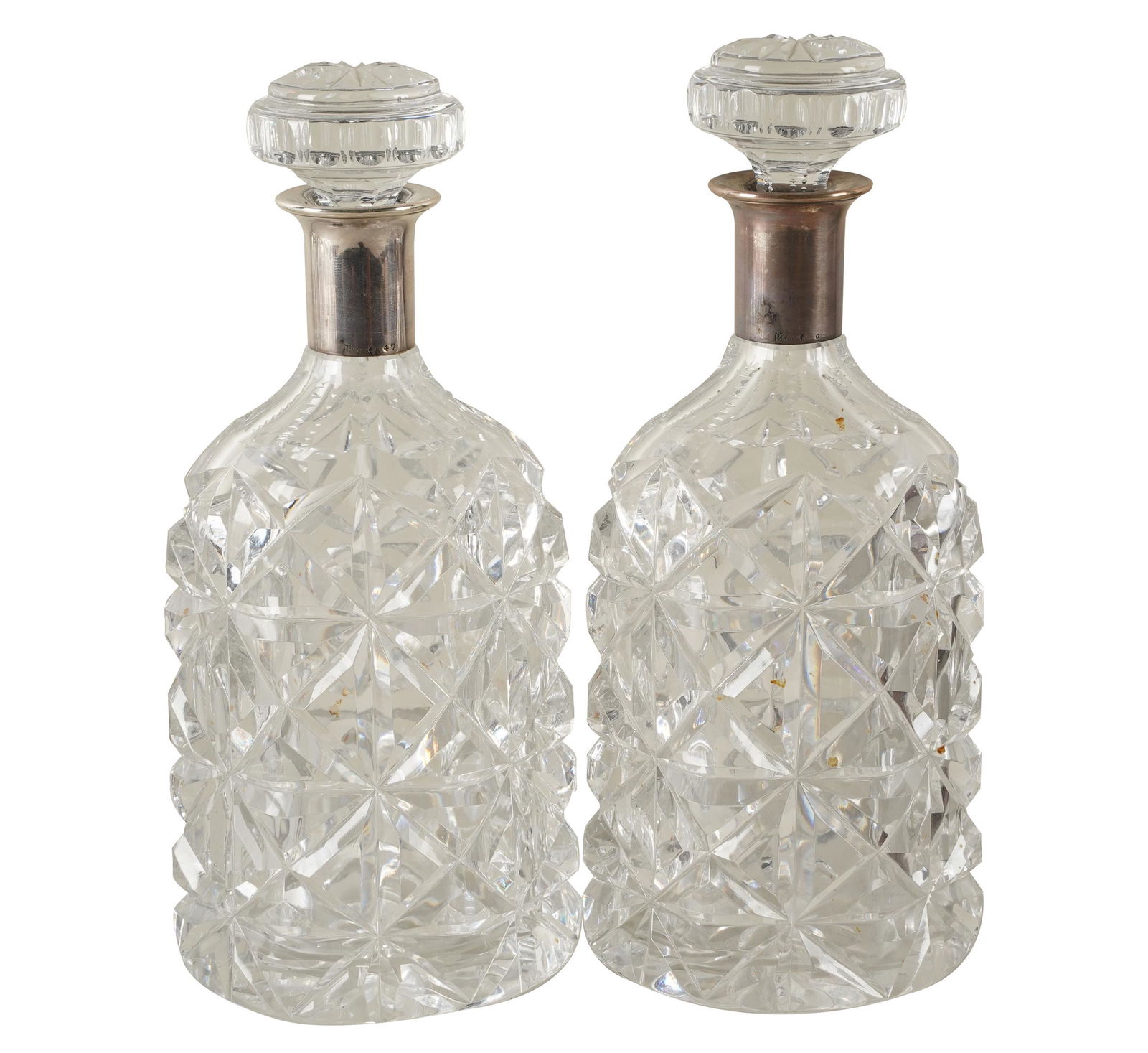 PAIR OF SILVER-MOUNTED CRYSTAL DECANTERS (1 of 8)