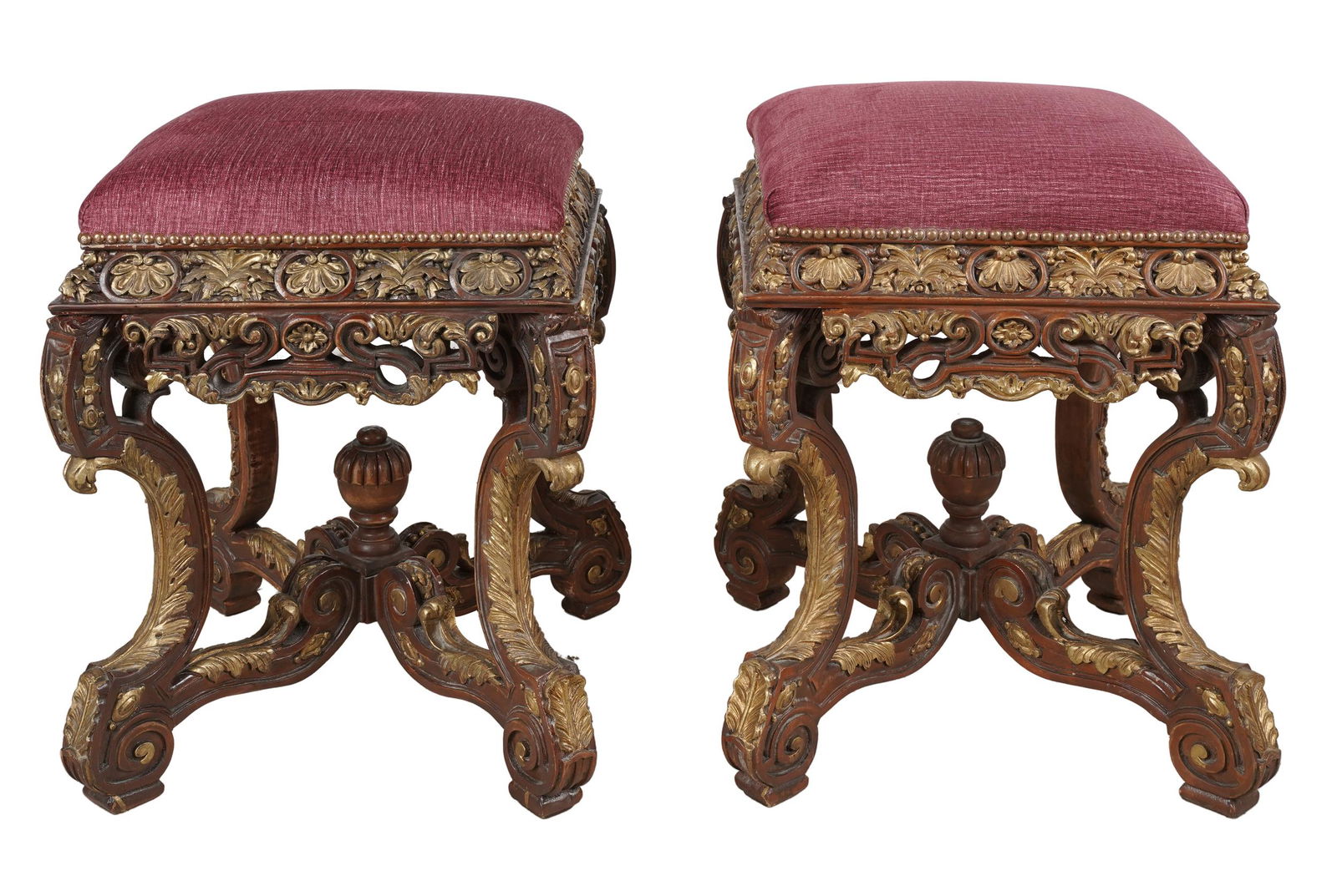 PAIR OF  BAROQUE STYLE CARVED & GILTWOOD STOOLS (1 of 10)