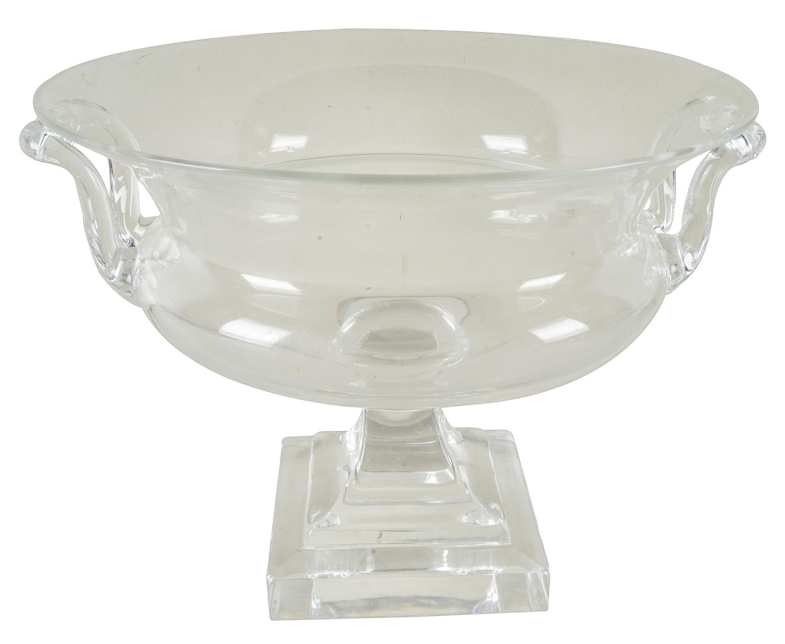 STEUBEN GLASS PEDESTAL CENTER BOWL: signed to underside; Provenance: The Estate of Barry Tarlow; 10 1/4 inches diameter; 7 3/4 inches high