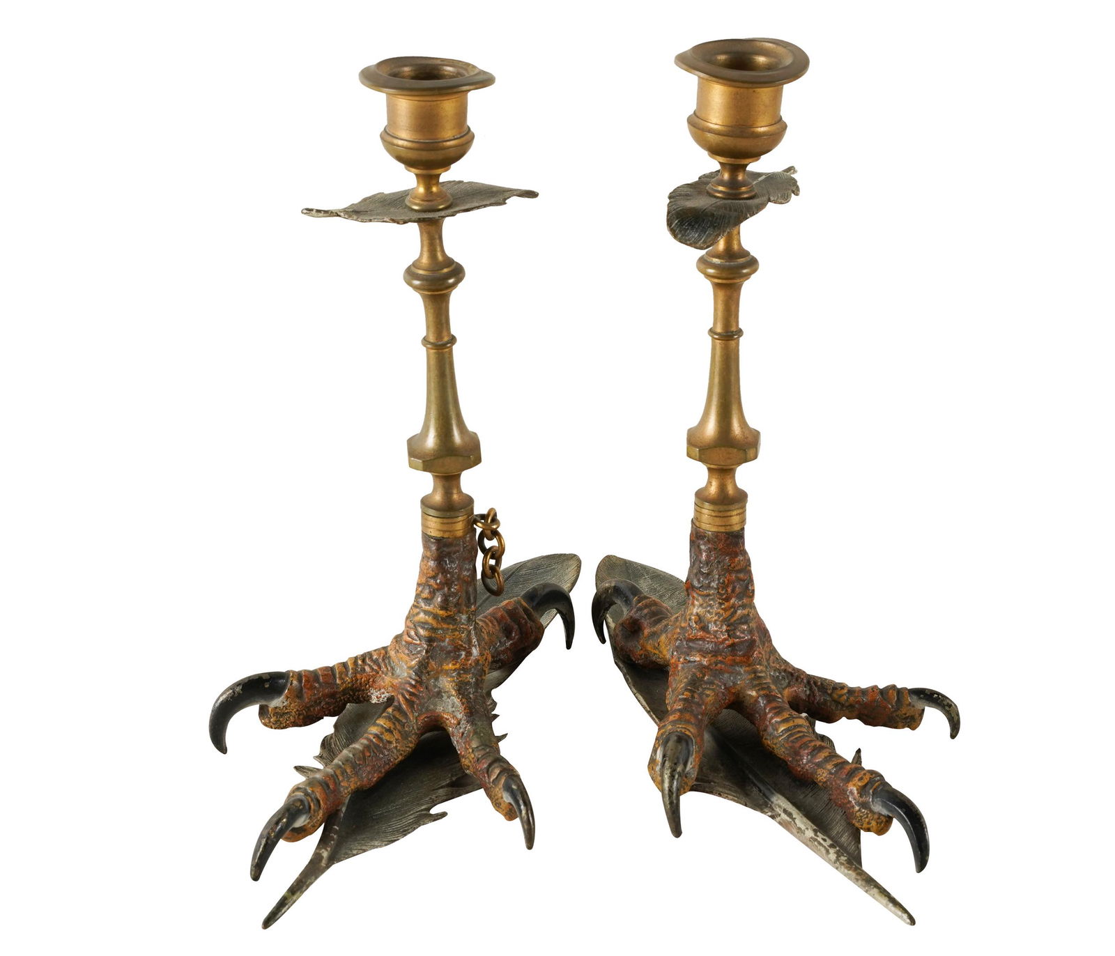 PAIR OF COLD-PAINTED METAL & BRASS CANDLESTICKS (1 of 8)