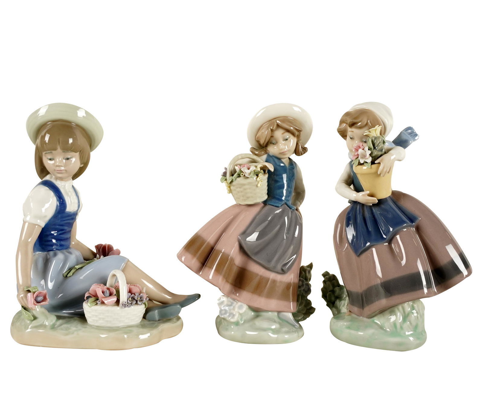 THREE LLADRO PORCELAIN FLOWER GIRL FIGURES (1 of 8)