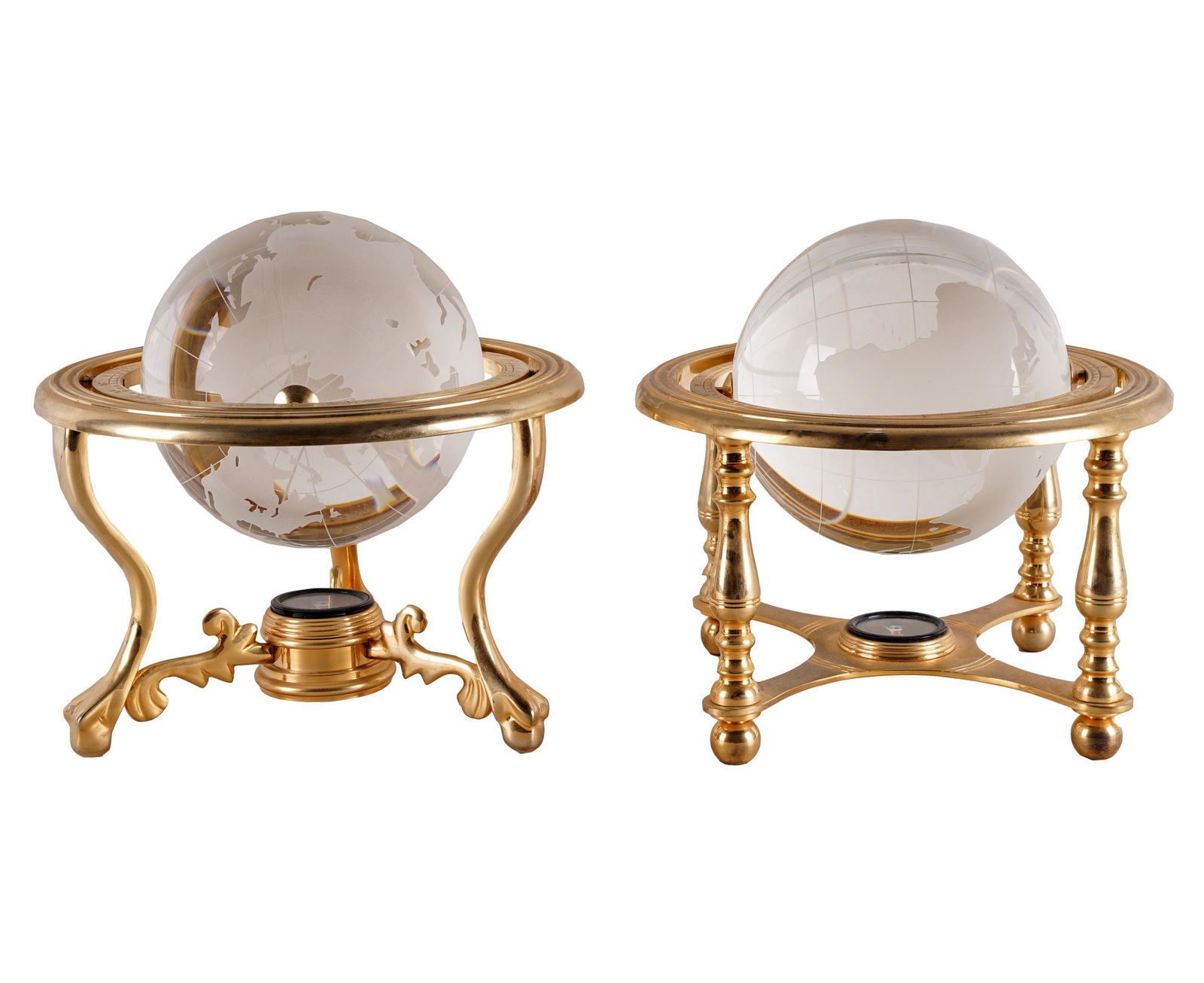 TWO BRASS & ETCHED GLASS TABLE GLOBES (1 of 7)