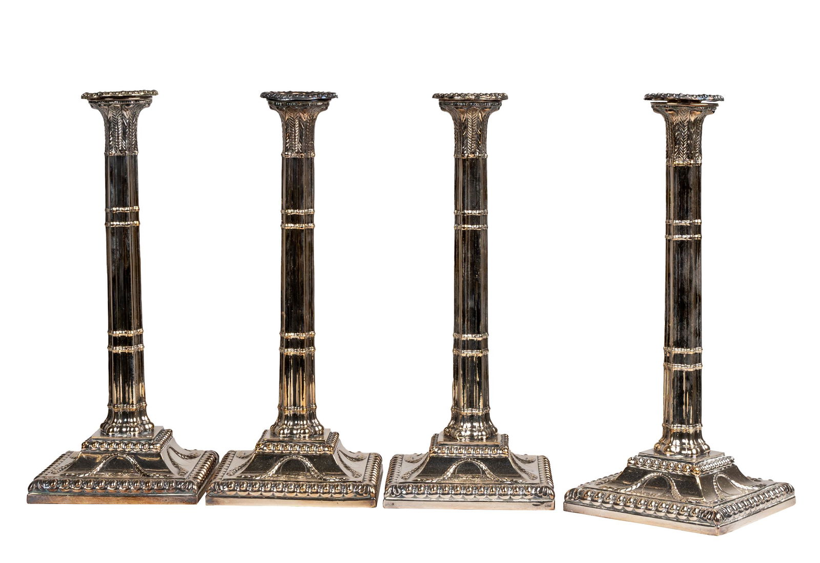 SET OF FOUR VICTORIAN SILVER-PLATE CANDLESTICKS (1 of 11)