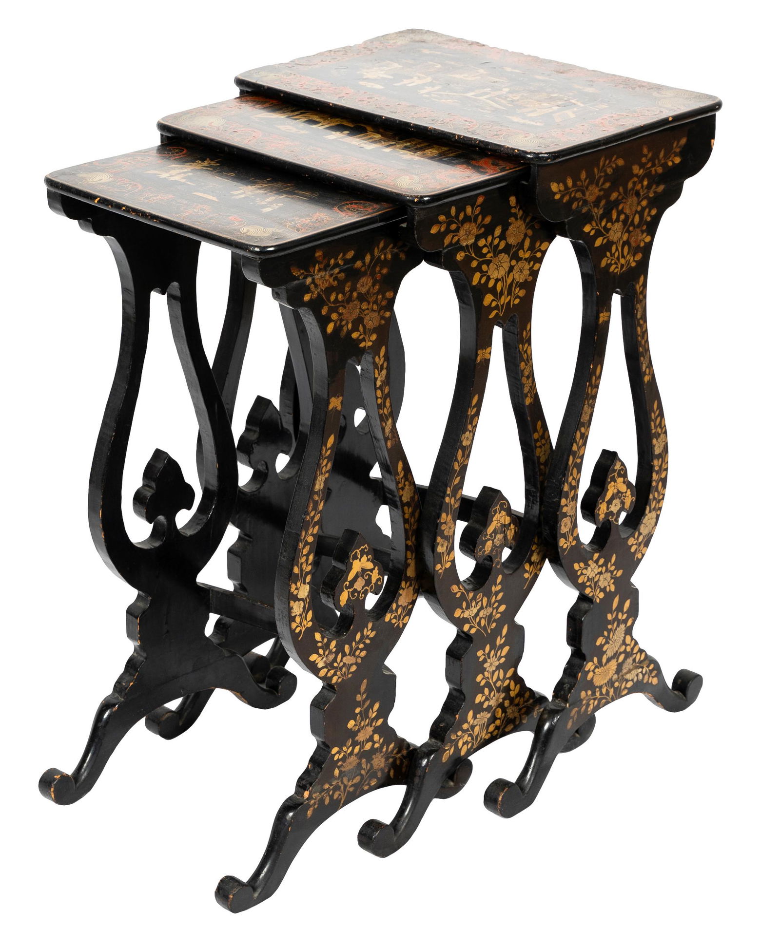 NEST OF THREE CHINESE EXPORT LACQUER & GILT TABLES (1 of 10)