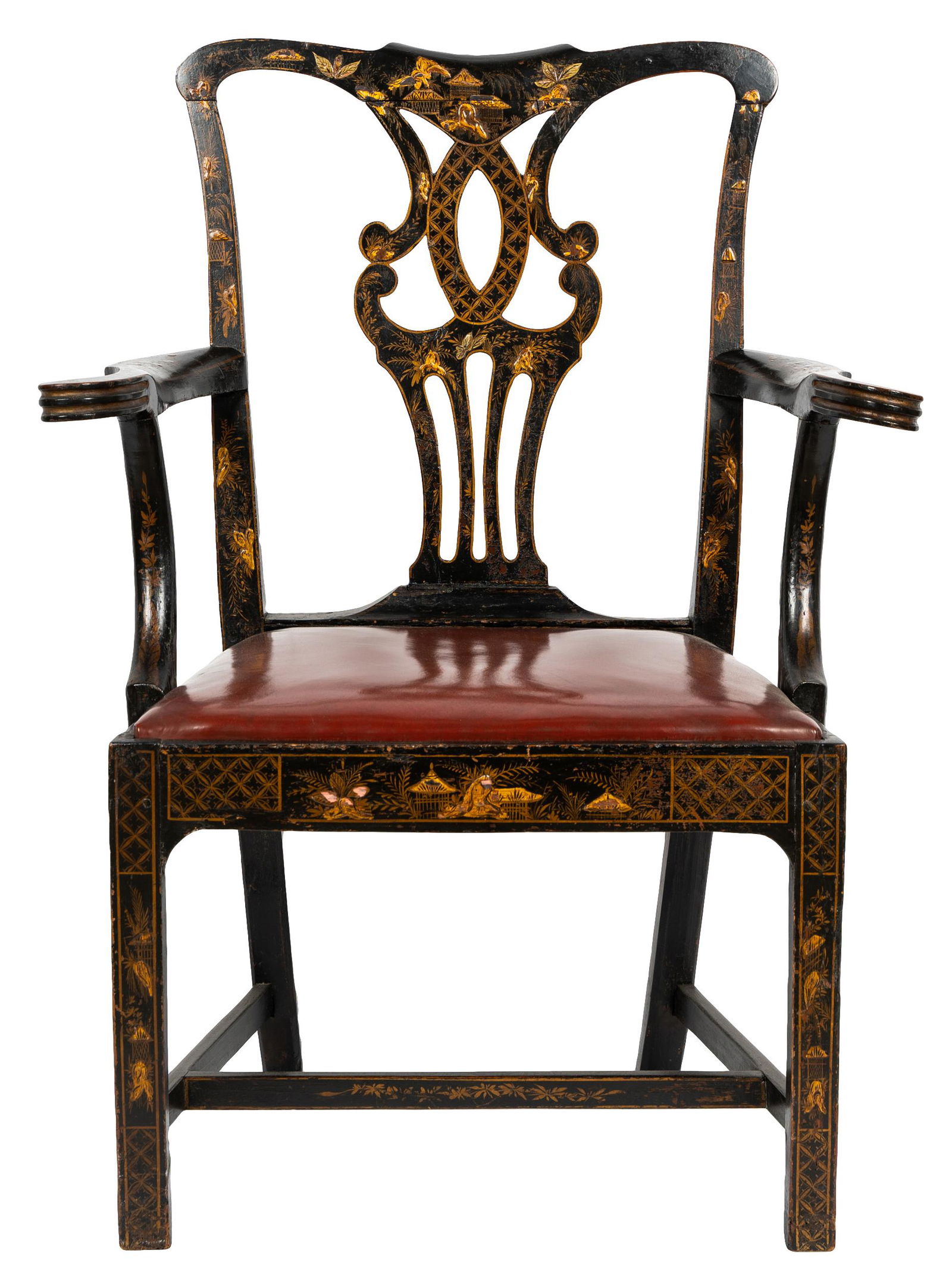 VICTORIAN CHIPPENDALE-STYLE JAPANNED ARMCHAIR (1 of 9)