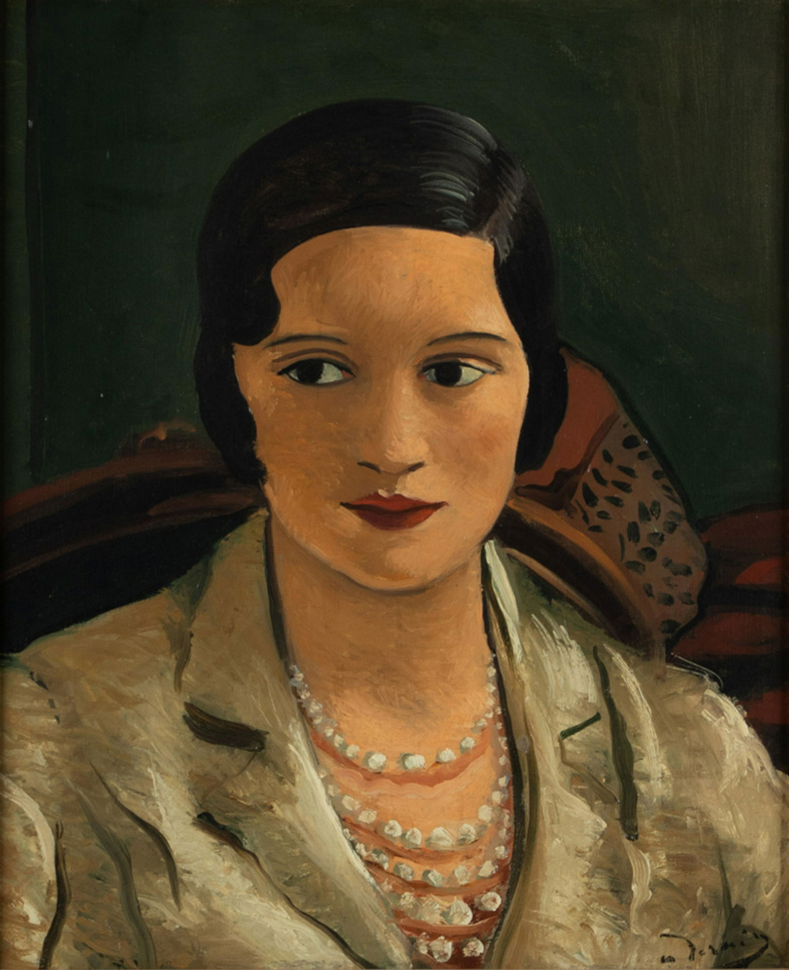ANDRE DERAIN (1880-1954): "PORTRAIT DE FEMME AU: circa 1934-1939; oil on canvas; signed 'A Derain' lower right; Provenance: Henry Gaffie, Nice. Private Collection. (by descent from the above); Christie's--London, June 27, 1989 [Lot 379]. Art Point G