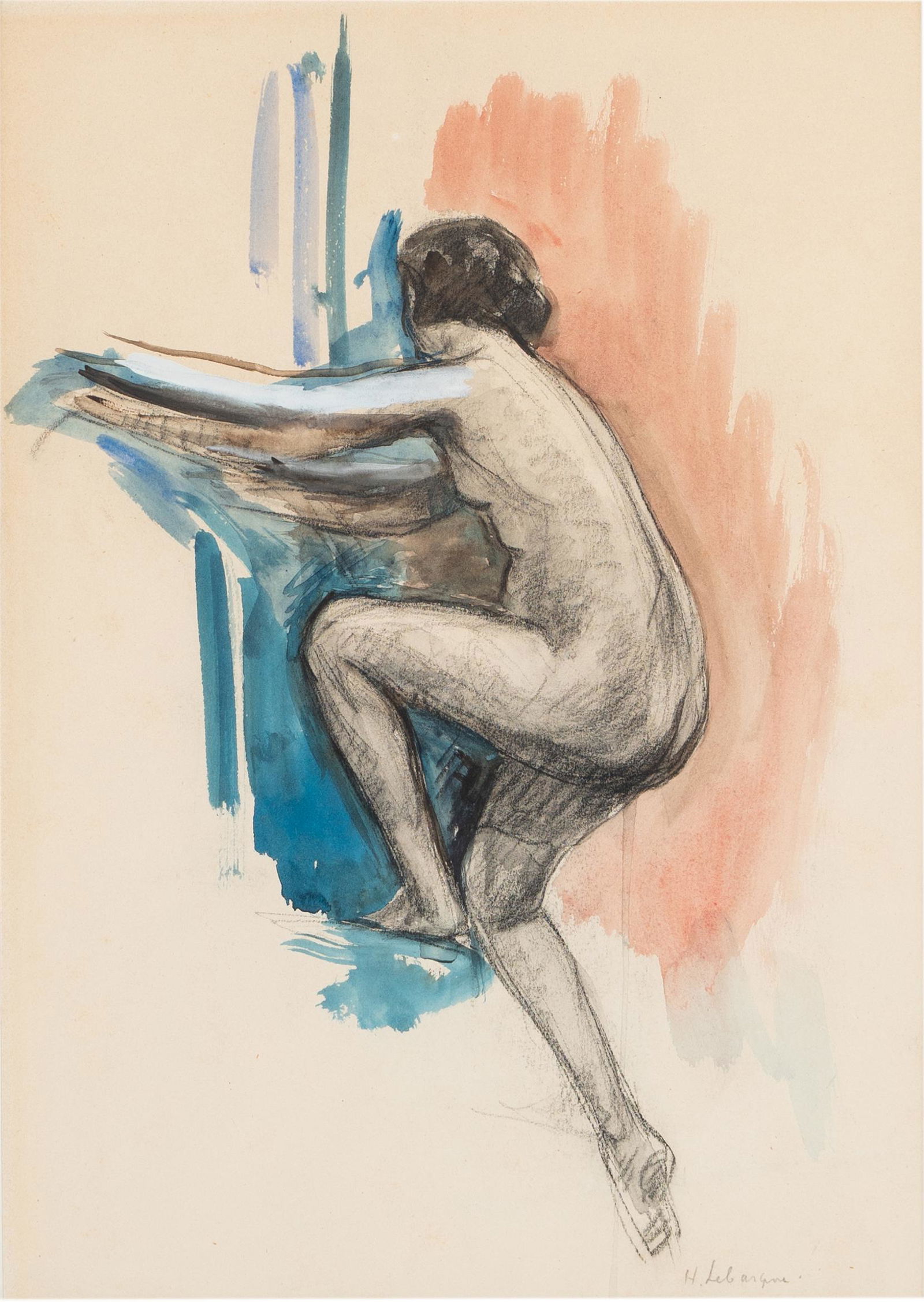 HENRI BAPTISTE LEBASQUE (1865 - 1937): NUDE IN PROFILE: watercolor and pencil on paper; signed lower right; 15 1/2 x 11 inches sight; 26 1/2 x 21 inches frame