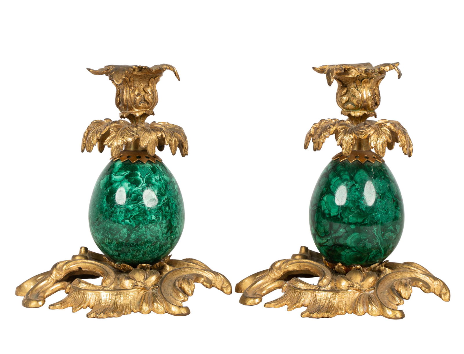 PAIR OF GILT BRONZE-MOUNTED MALACHITE CANDLESTICKS (1 of 10)