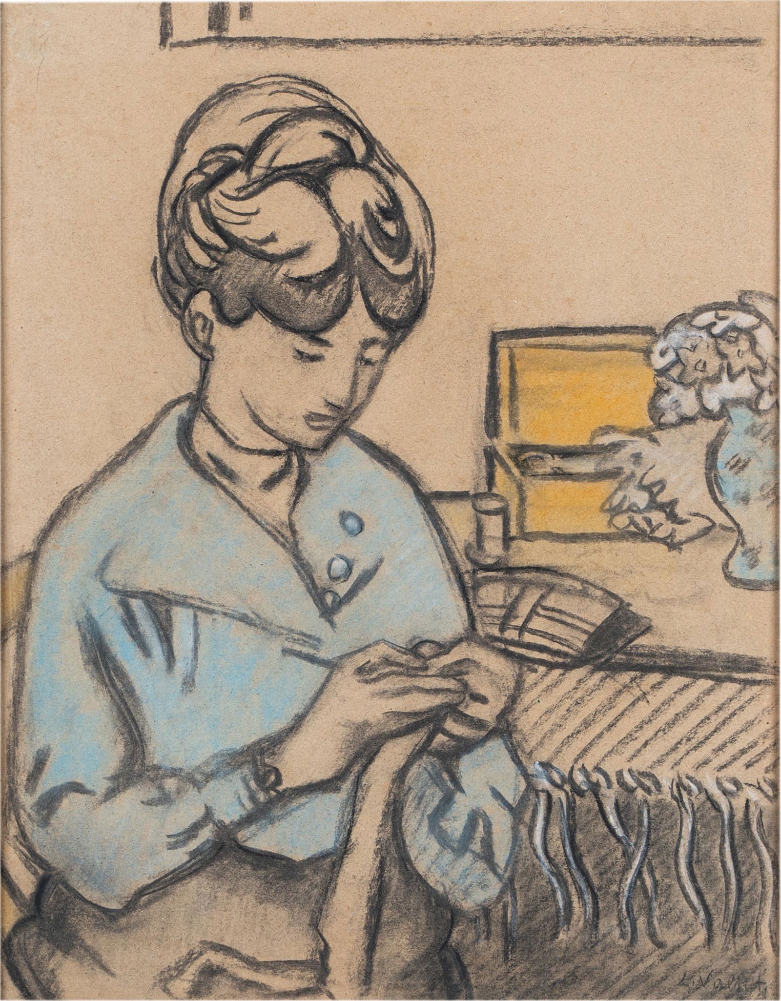 LOUIS VALTAT (1869 - 1952): FEMME COUSANT (1 of 13)