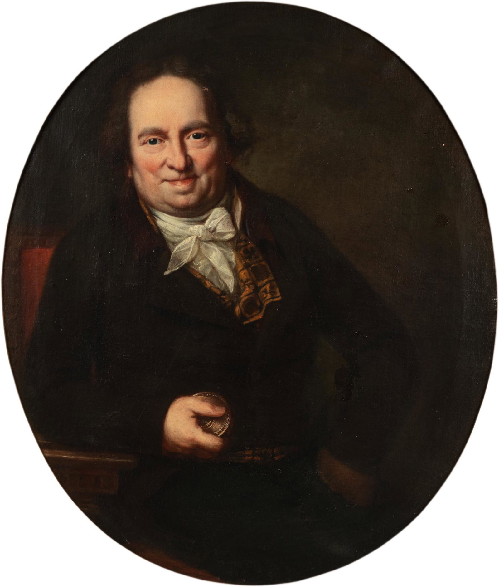 FRENCH SCHOOL: PORTRAIT OF A GENTLEMAN: after Jacques-Louis David; oil on canvas; Provenance: The Estate of Barry Tarlow, Los Angeles; 32 x 27 inches; 36 x 31 inches frame