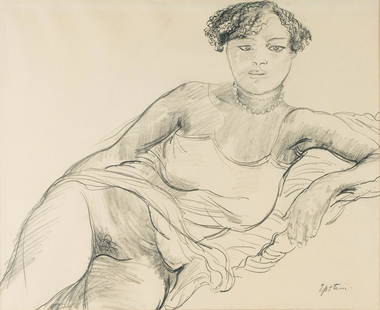 JACOB EPSTEIN (1921 - 2003): SENEGALESE GIRL: black crayon on paper; signed lower right; 17 1/2 x 21 1/2 inches sight; 24 1/2 x 27 3/4 inches frame