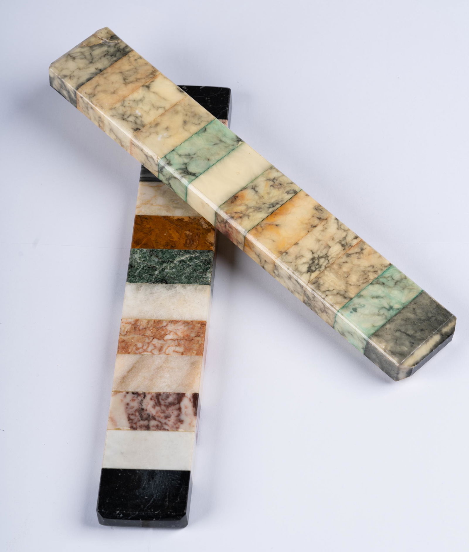 PAIR OF CARVED SPECIMEN MARBLE RULERS (1 of 9)