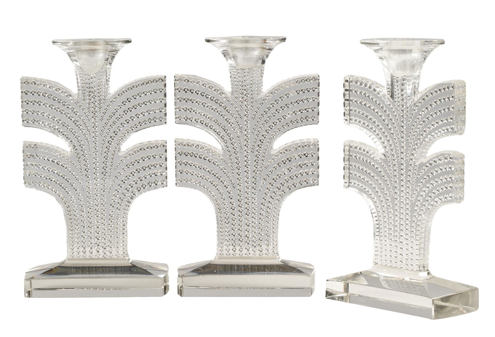 THREE RENE LALIQUE "TOKYO" CANDLESTICKS (1 of 12)