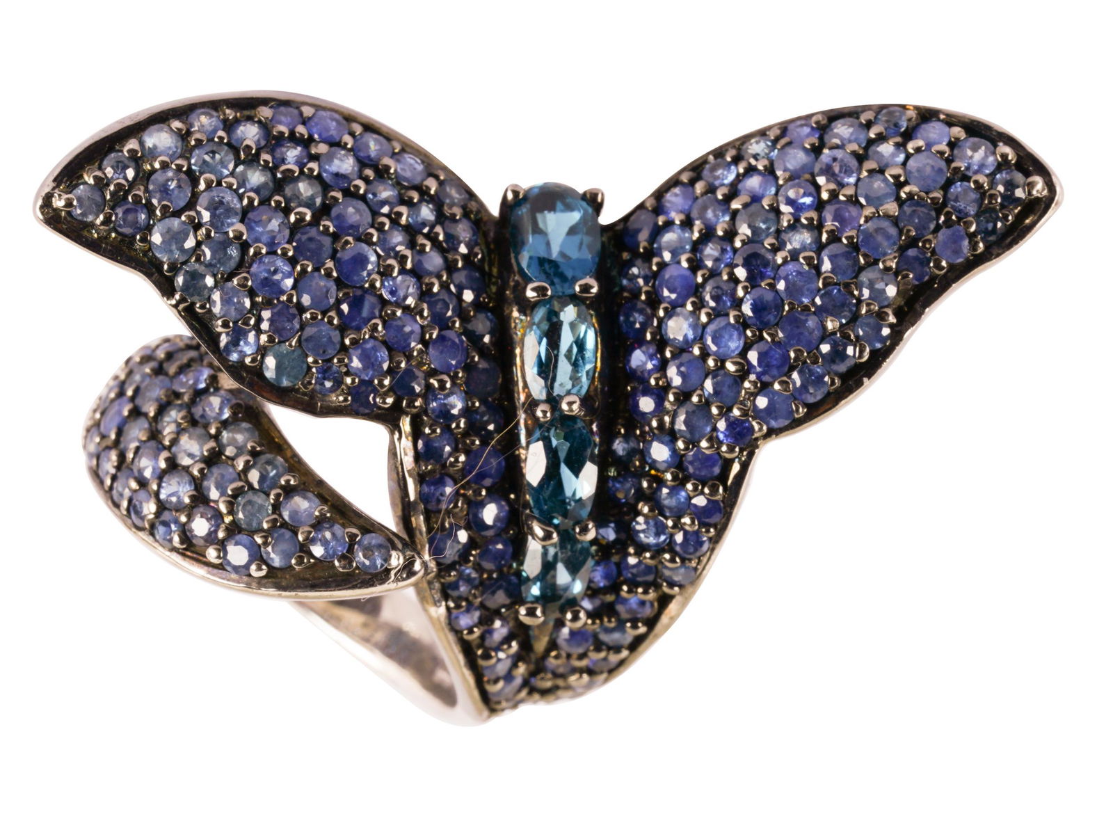 STERLING SILVER, SAPPHIRE, & BLUE TOPAZ BUTTERFLY RING (1 of 6)
