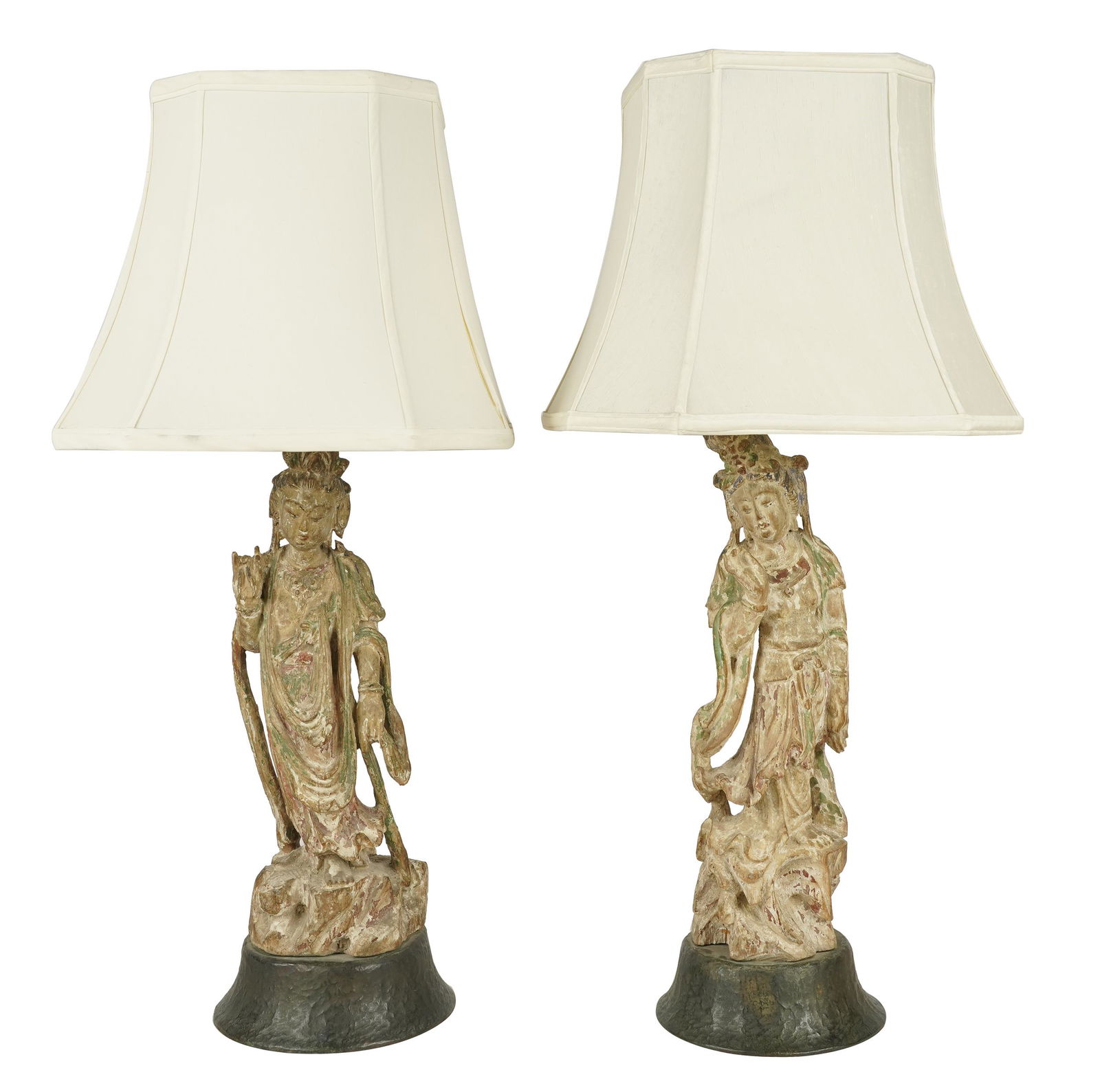 PAIR OF CARVED WOOD QUAN YIN TABLE LAMPS (1 of 10)