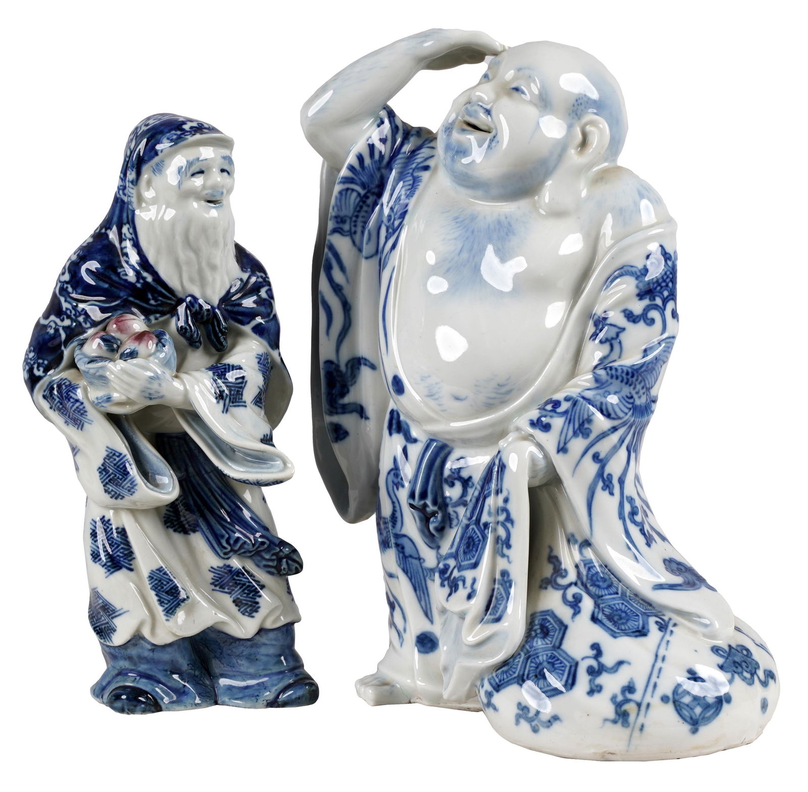 TWO CHINESE BLUE & WHITE PORCELAIN ANCESTRAL FIGURES (1 of 9)