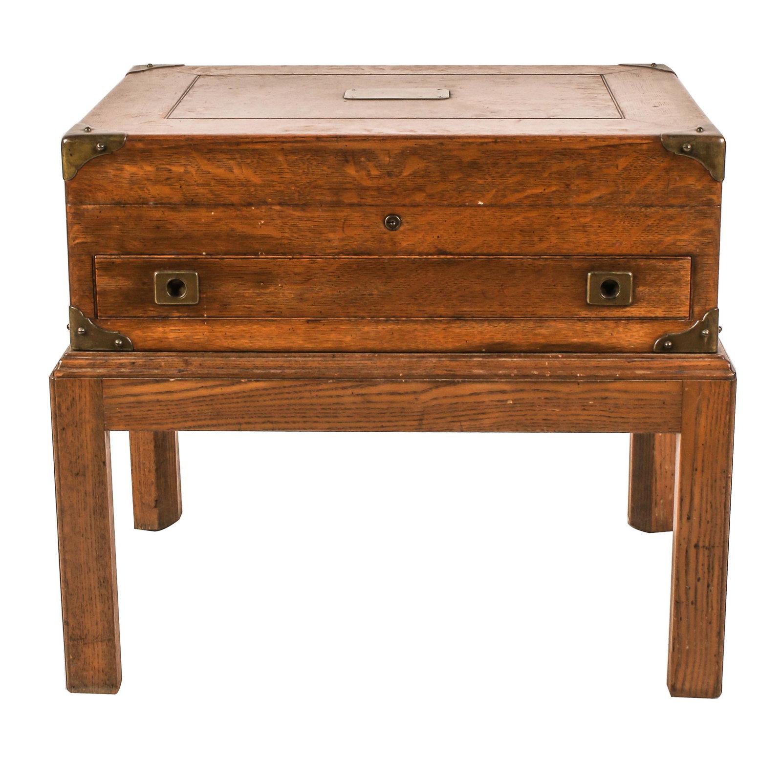 BRASS-MOUNTED OAK BOX ON STAND (1 of 8)