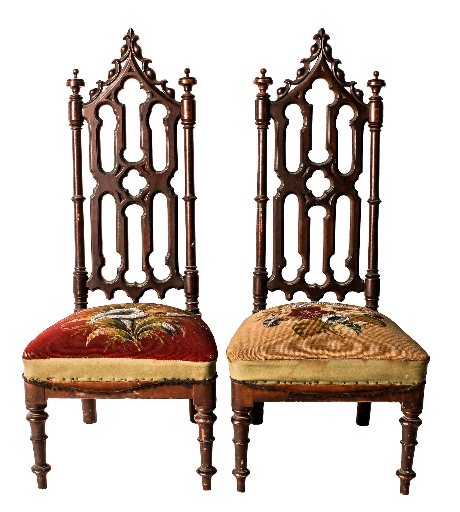 PAIR OF GOTHIC REVIVAL MAHOGANY LOW CHAIRS (1 of 11)