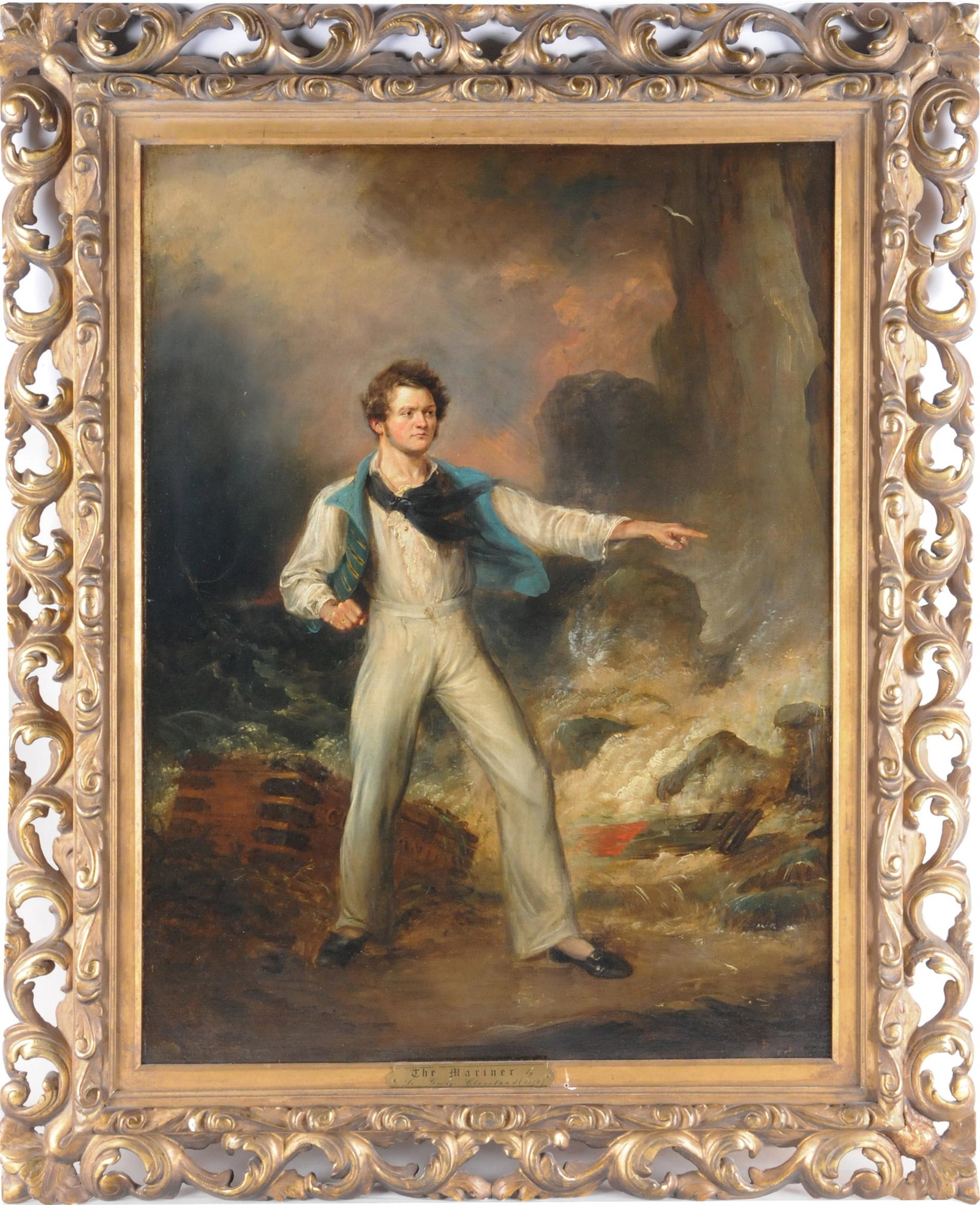 BRITISH SCHOOL: THE MARINER: oil on canvas; relined; unsigned; plaque inscribed: "The Mariner: by Sir George Cleveland; Condition: in painting throughout; 28 x 21 inches; 36 x 29 inches frame