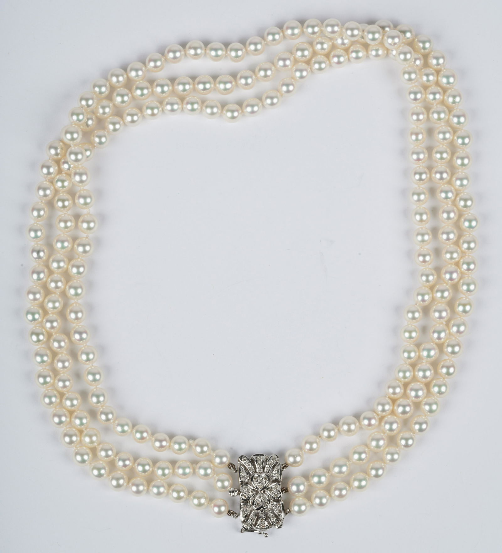 18 KARAT WHITE GOLD, DIAMOND, & CULTURED PEARL NECKLACE (1 of 8)