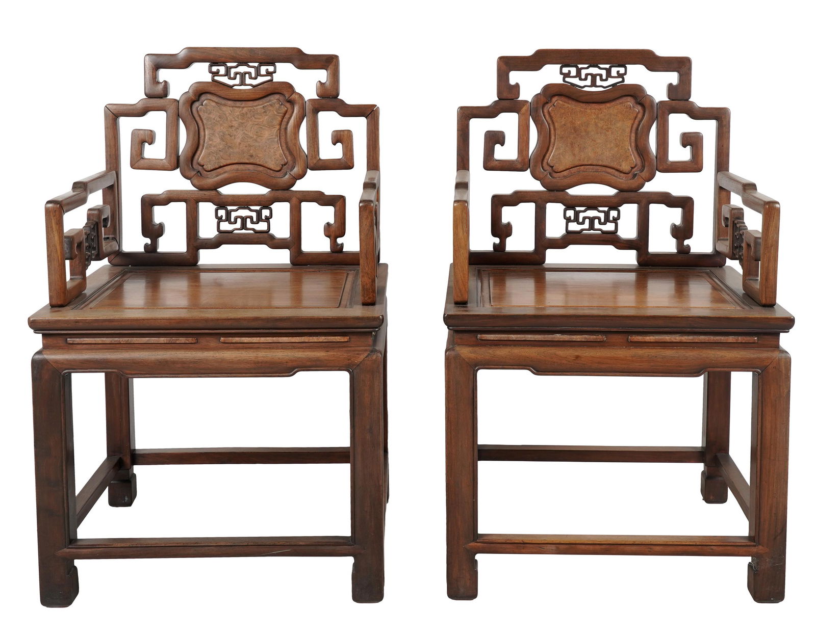 PAIR OF CHINESE CARVED HARDWOOD ARMCHAIRS (1 of 10)