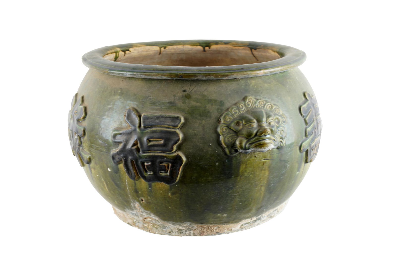 CHINESE GREEN-GLAZED CERAMIC PLANTER (1 of 8)