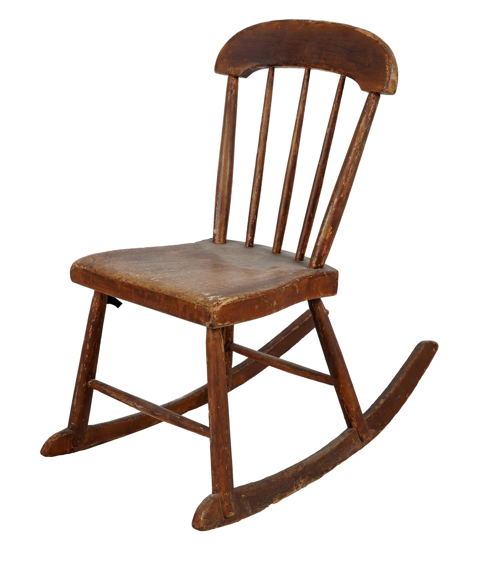PAINTED WOOD ROCKING CHAIR: Condition: paint loss commensurate to use; sturdy; 16 inches wide; 29 inches deep; 30 inches high