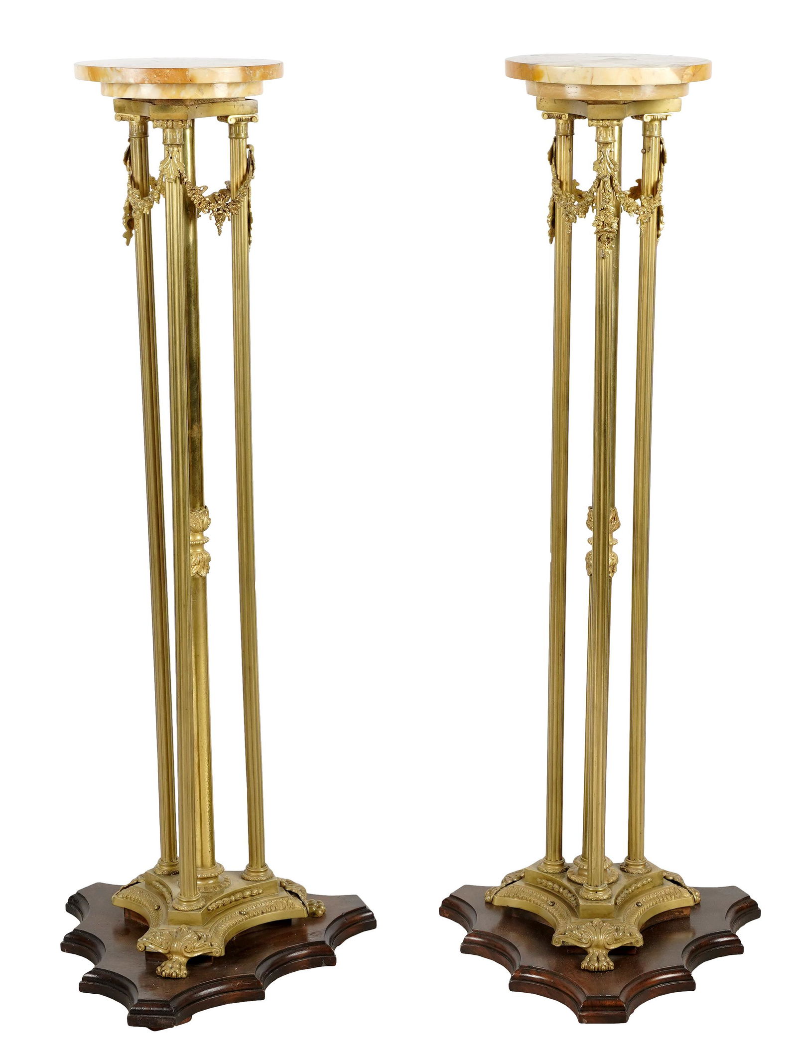 PAIR OF EMPIRE GILT METAL & MARBLE FERN STANDS (1 of 9)