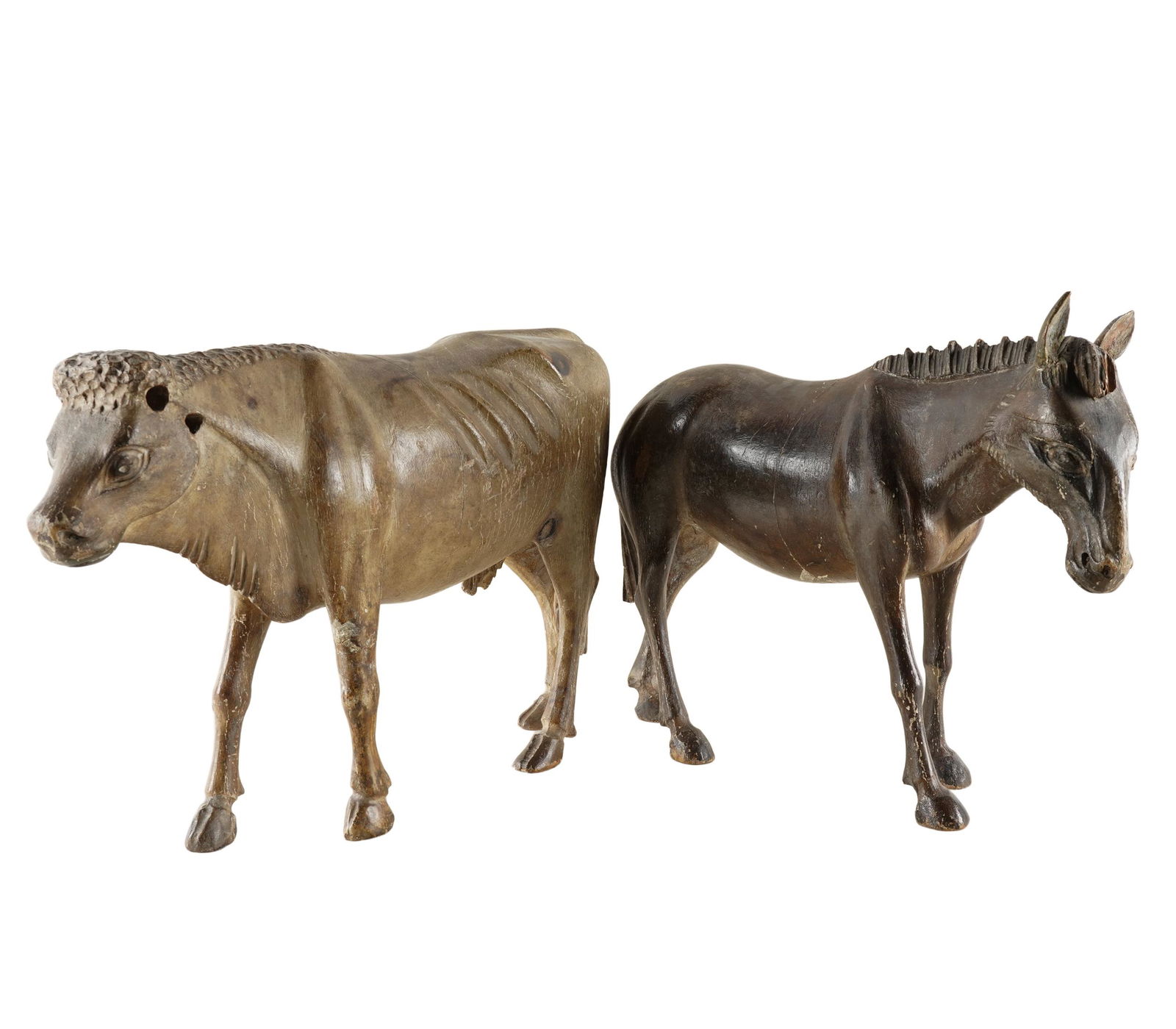 CARVED WOOD COW & DONKEY FIGURES (1 of 9)