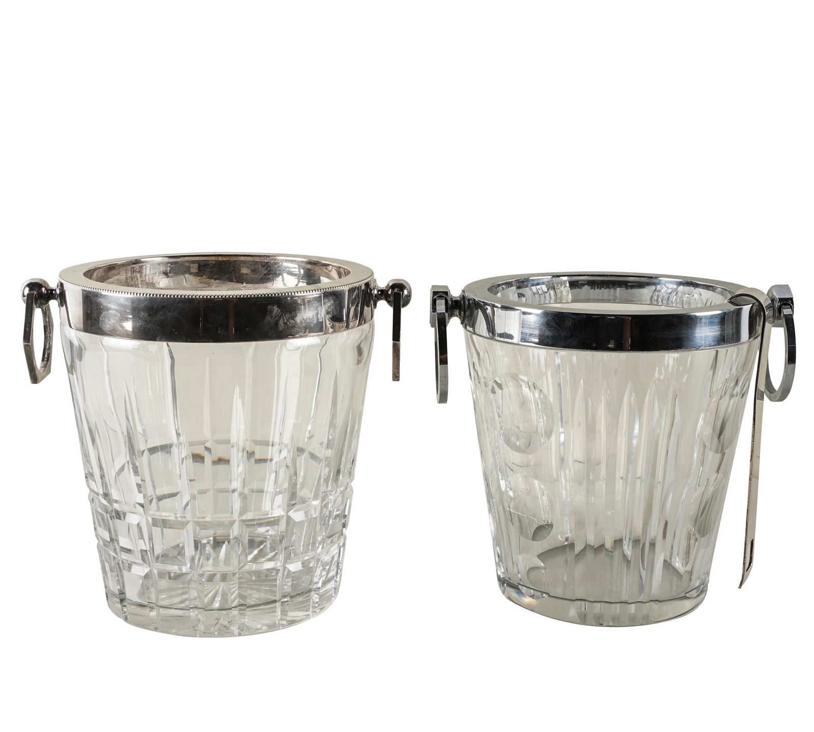 TWO SILVERPLATE & CUT-GLASS ICE BUCKETS (1 of 8)