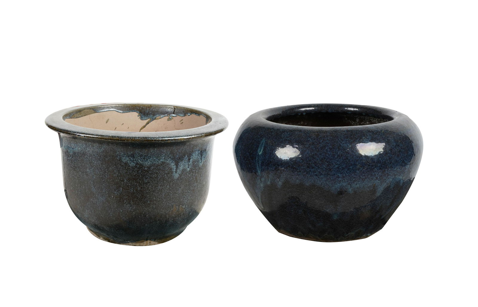 TWO LARGE GLAZED CERAMIC PLANTERS (1 of 13)