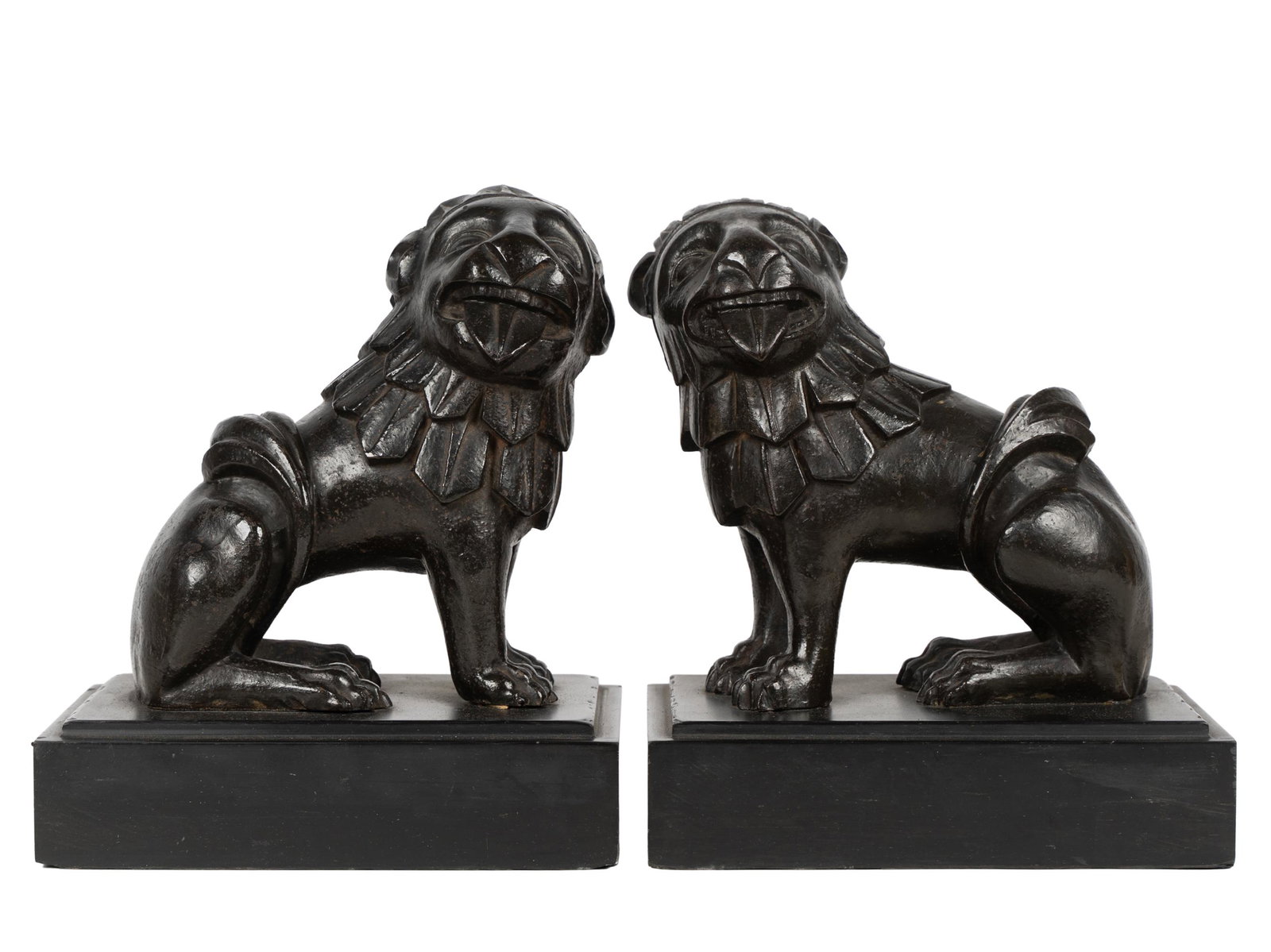 PAIR PATINATED BRONZE FIGURES OF LIONS (1 of 9)
