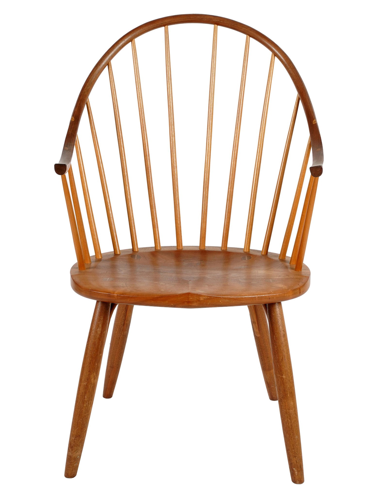 WOODEN SPINDLE ARMCHAIR: second half 20th century; branded initials "JO" to underside; 24 inches wide; 18 inches seat height; 40 3/4 inches high
