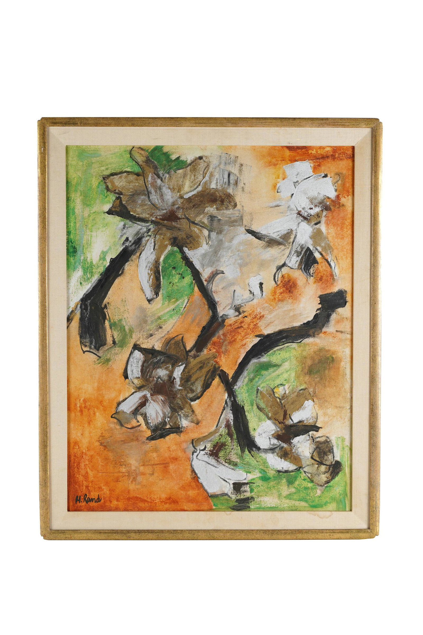 HELEN PIERCE RAND (1926 - ): ABSTRACT FLOWERS: oil on canvas; signed lower left; 28 x 22 inches; 31 1/2 x 25 1/4 inches frame