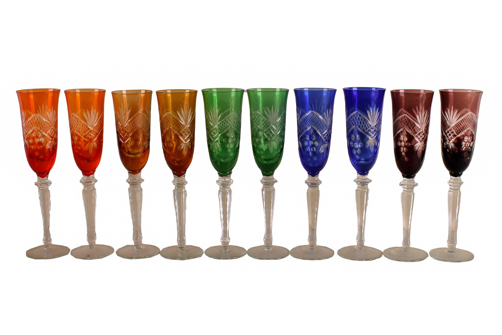 EIGHTEEN COLORED CRYSTAL GOBLETS (1 of 9)