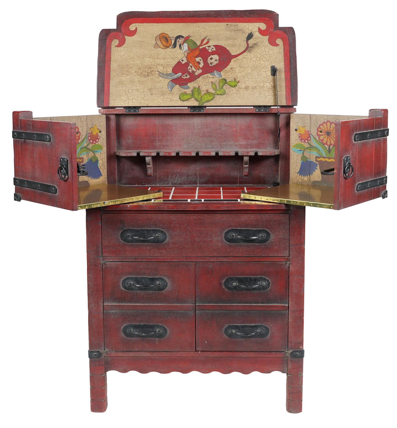 MONTEREY-STYLE RED-PAINTED PROHIBITION BAR CABINET (1 of 12)