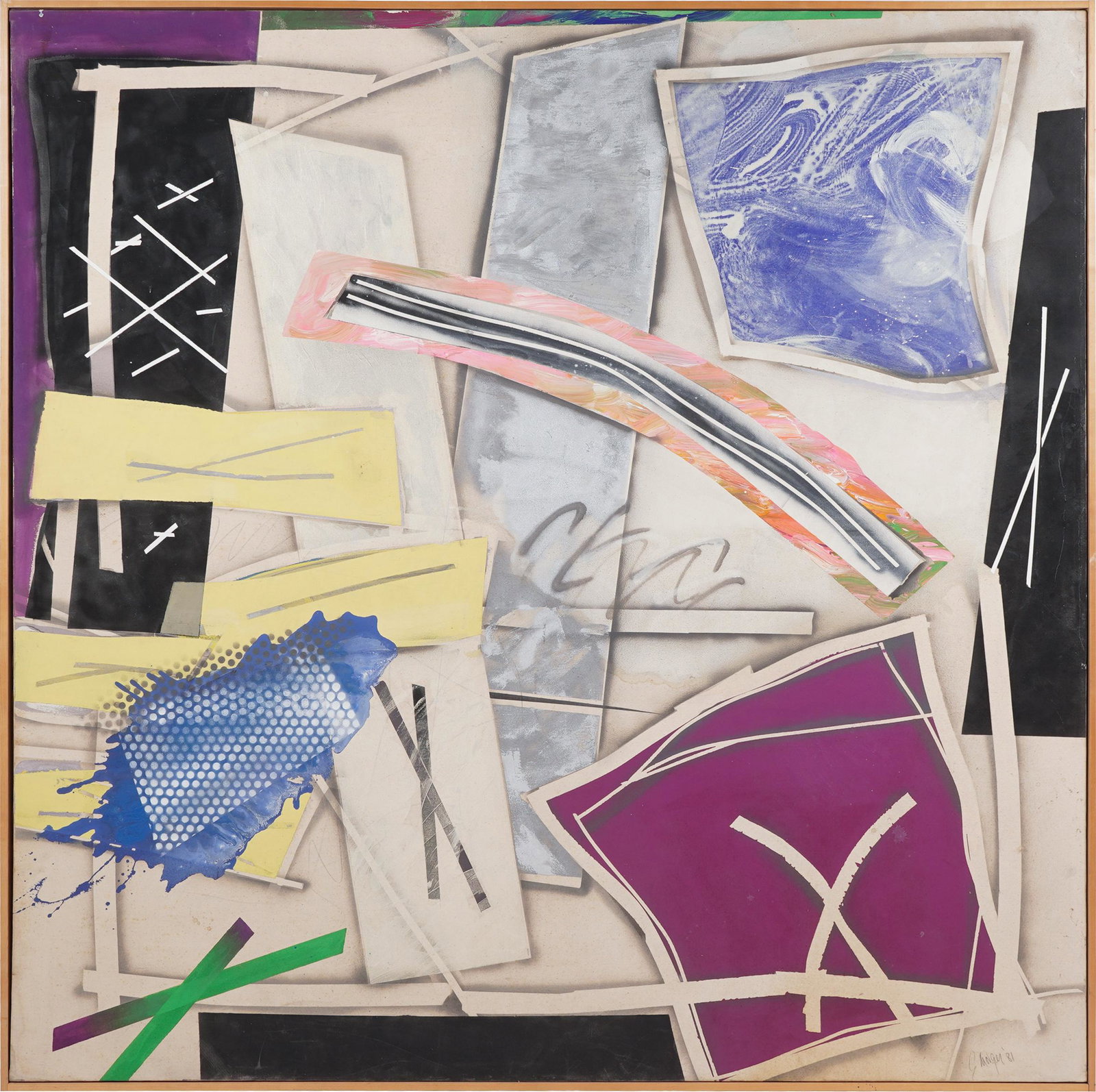 SANGER: 1-2-3 JUMP: 1981; acrylic on canvas; signed and dated lower right; Provenance: The Estate of Charles Fries and Ava Ostern Fries, Los Angeles 72 x 72 inches; 73 1/4 x 73 1/4 inches square frame;