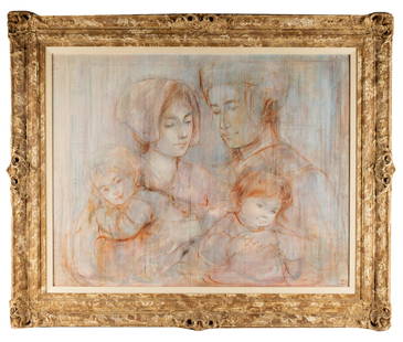 EDNA (HIBEL) PLOTKIN (1917 - 2015): PORTRAIT OF FAMILY: oil on Masonite; signed lower right; Provenance: The Estate of actress Rhonda Fleming, "The Queen of Technicolor"; 30 x 38 inches; 39 1/2 x 47 1/2 inches frame