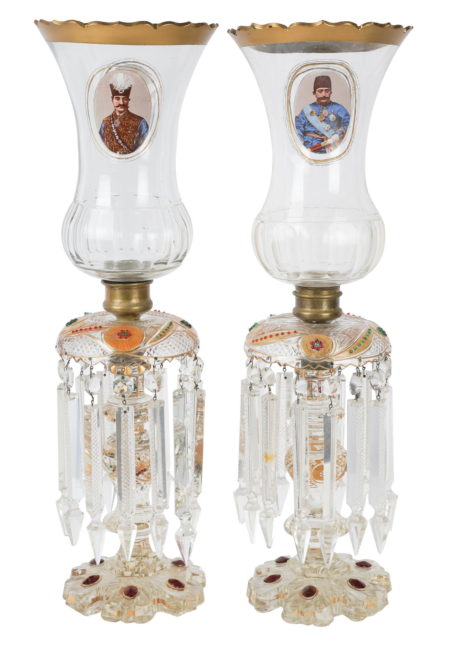 PAIR OF BOHEMIAN ENAMELED GLASS CANDLESTICKS (1 of 12)