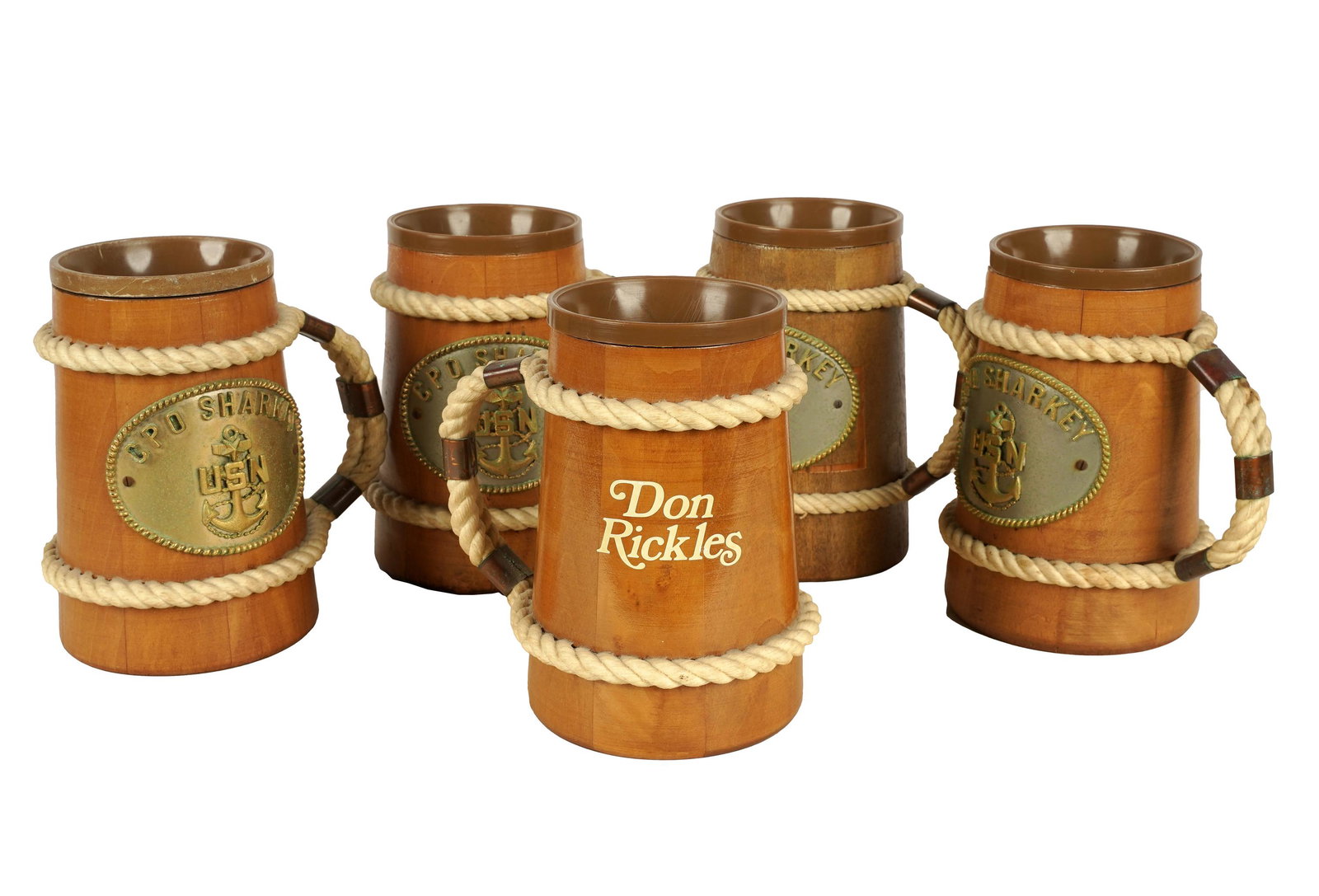 DON RICKLES SET OF FIVE USN CPO SHARKEY WOOD MUGS (1 of 8)