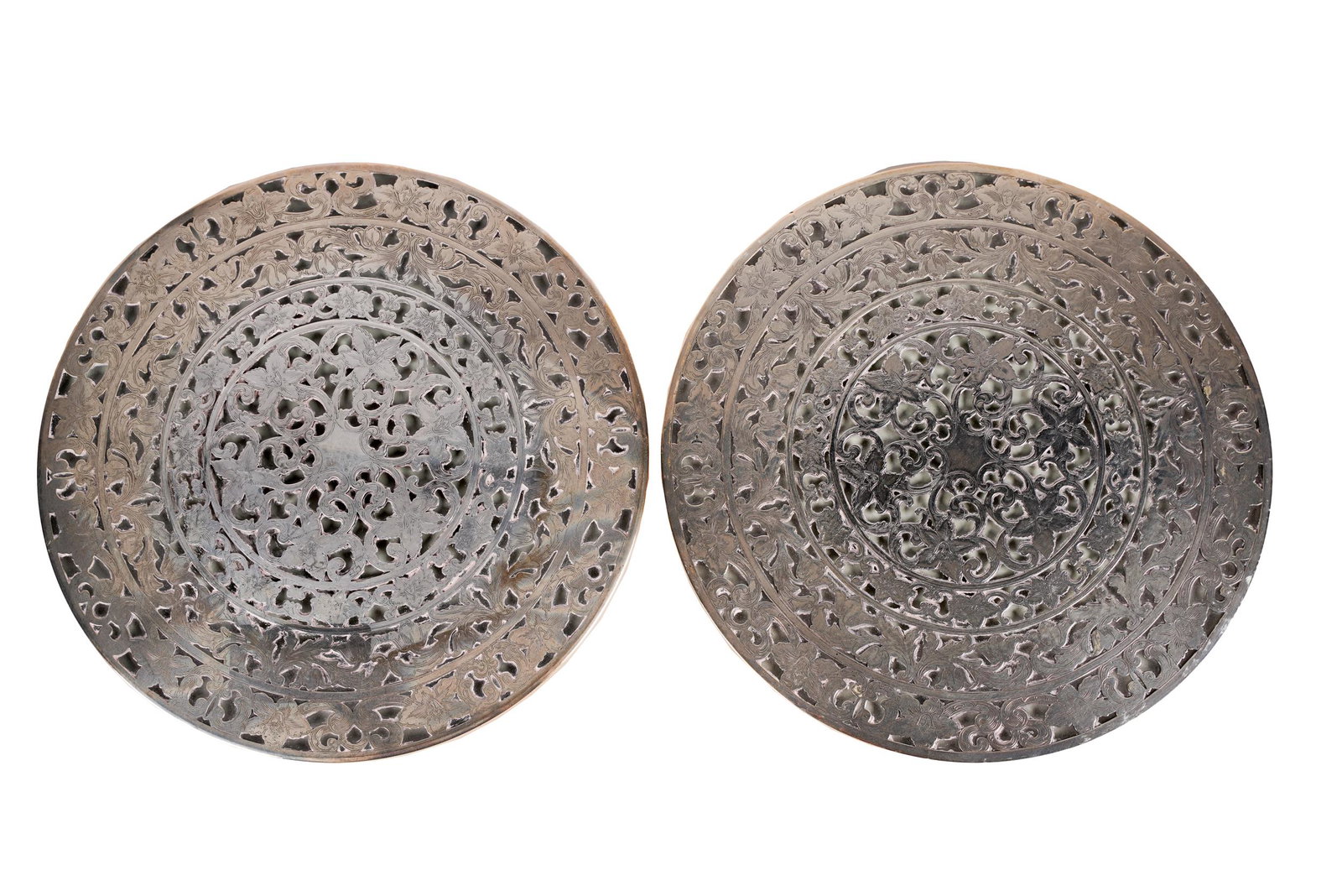 DON RICKLES PAIR OF SILVER-OVERLAY TRIVETS (1 of 7)