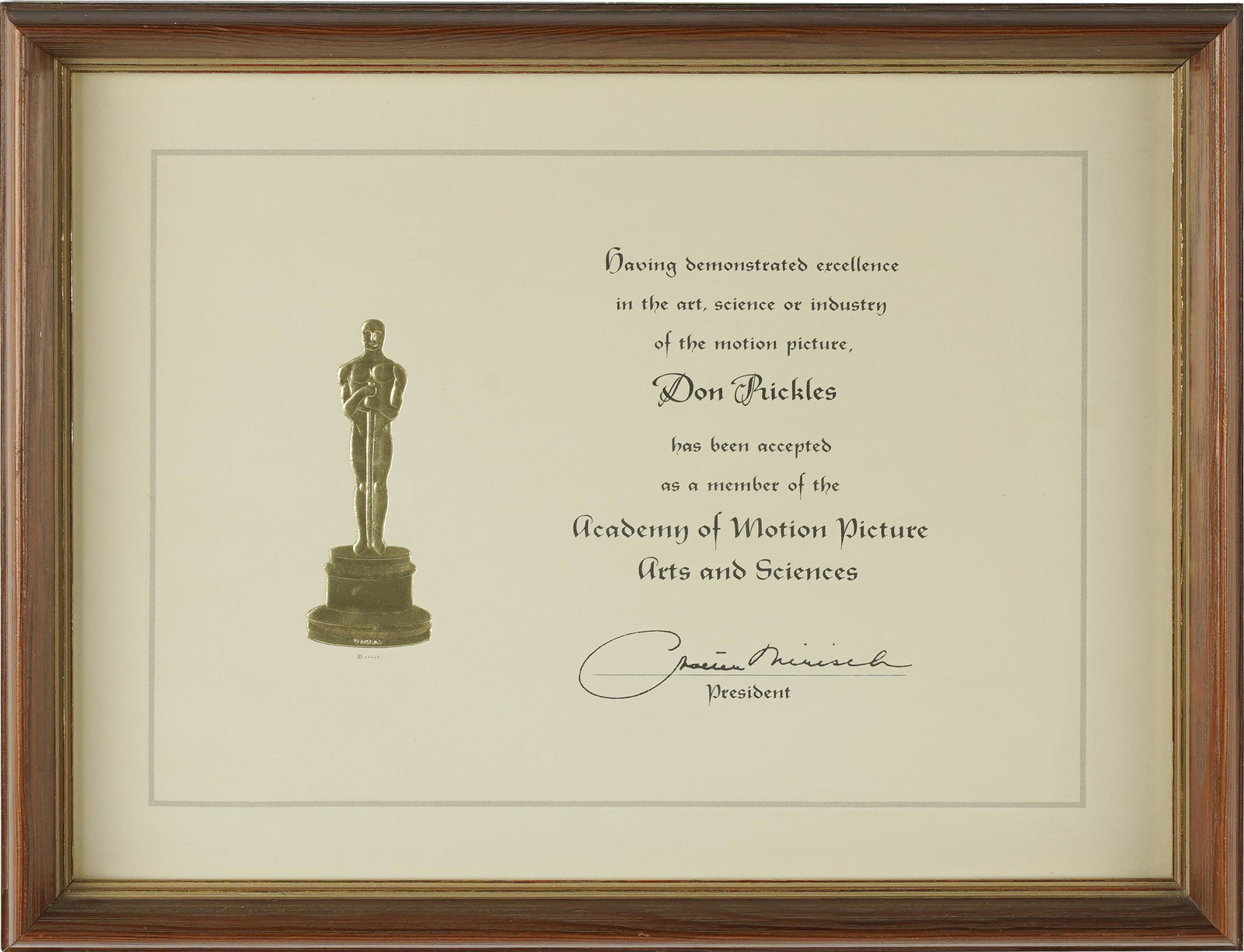 DON RICKLES AMPAS ACADEMY MEMBERSHIP CERTIFICATE (1 of 7)