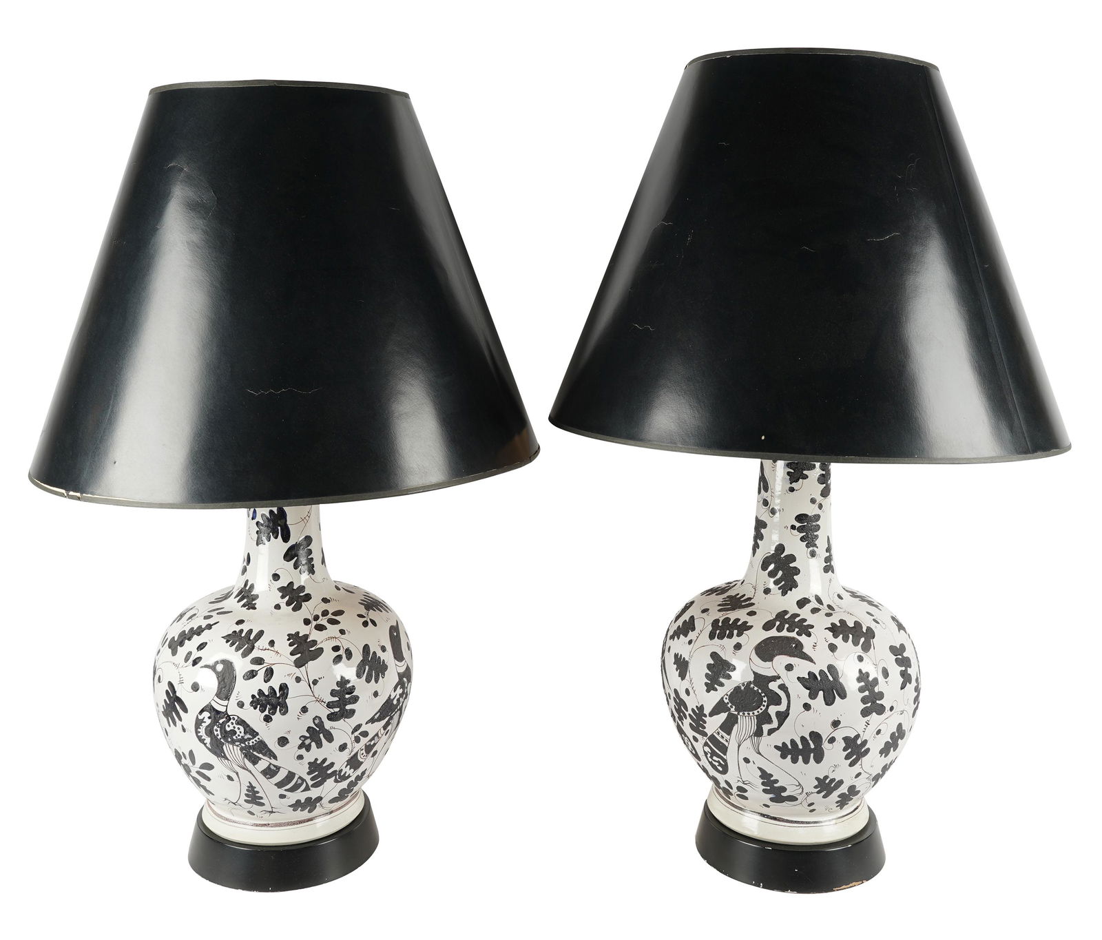 PAIR OF BLUE & WHITE GLAZED CERAMIC TABLE LAMPS (1 of 6)