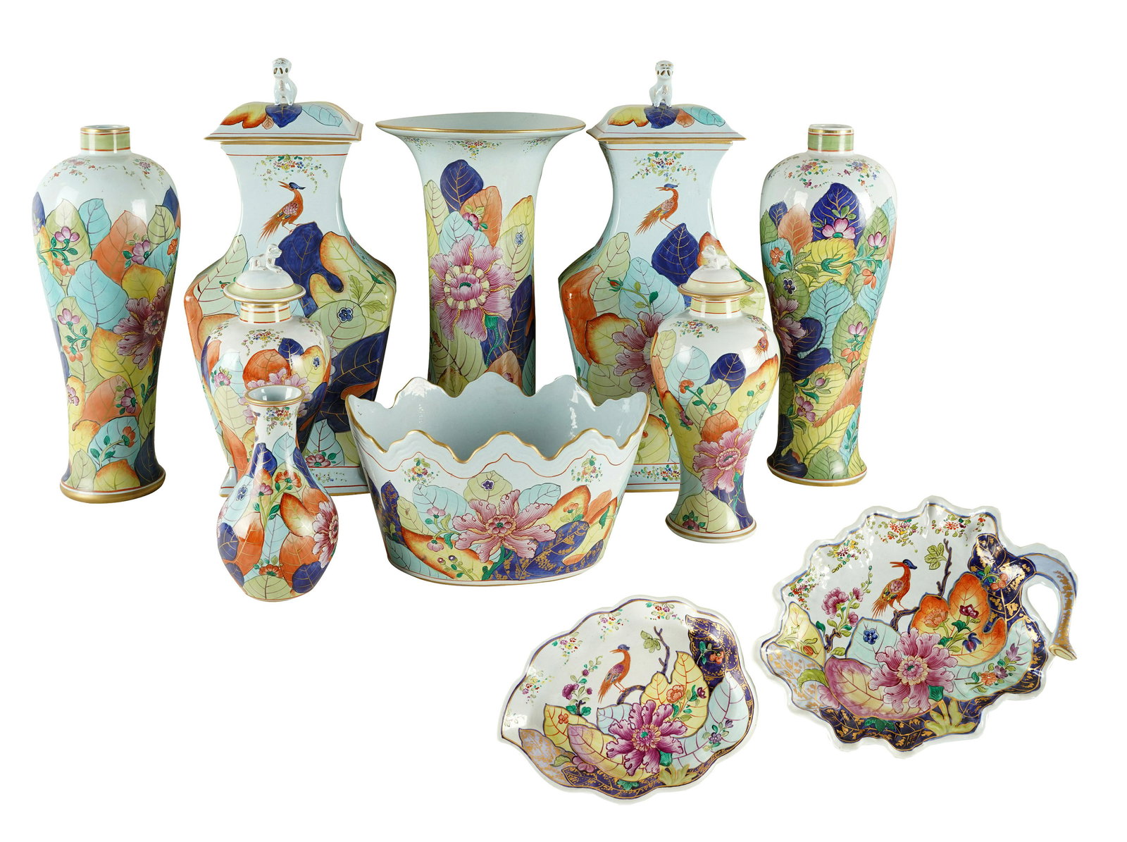 GROUP OF MOTTAHEDEH LOWESTOFT TOBACCO LEAF EARTHENWARE (1 of 18)